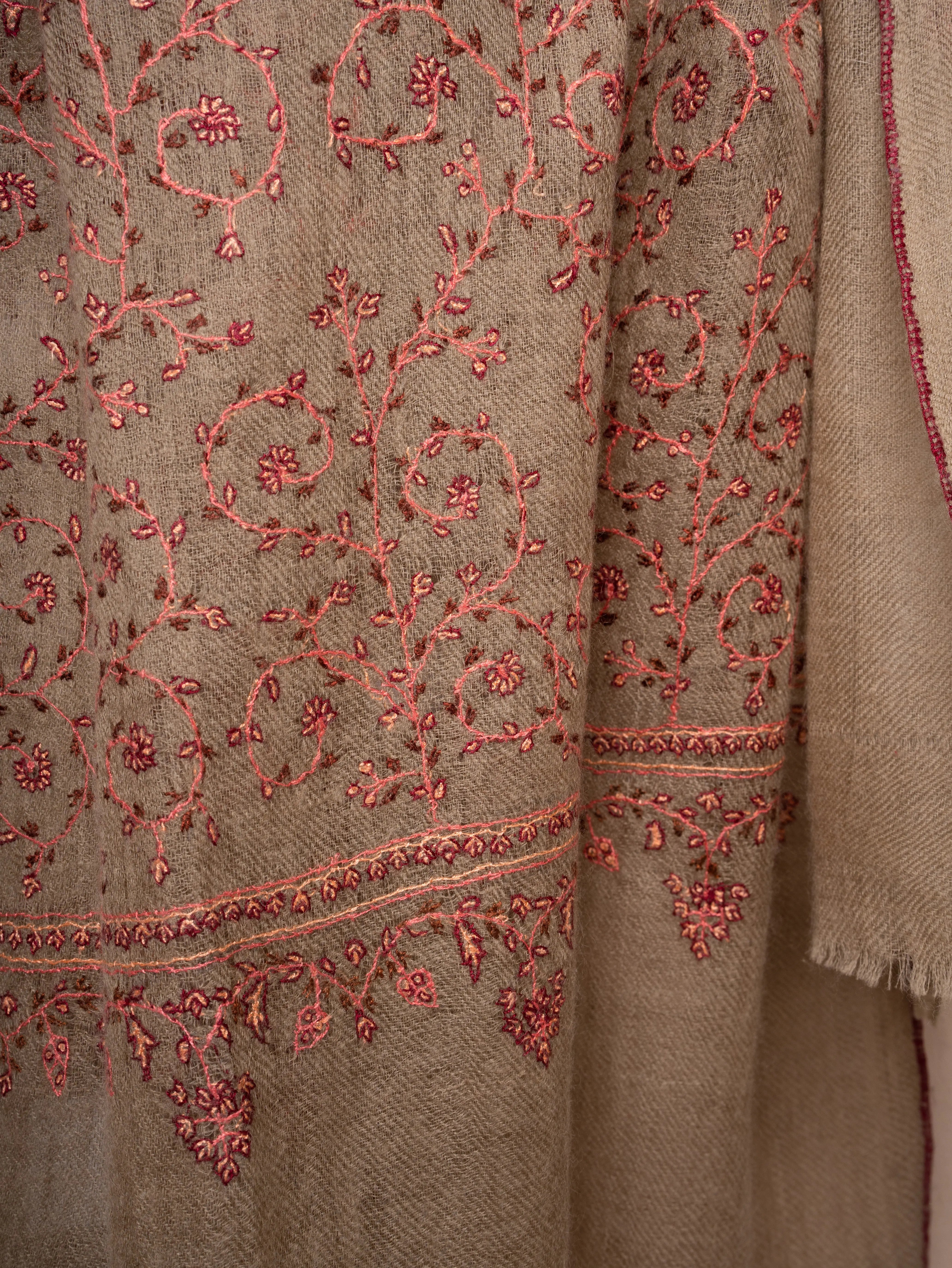 Featherlight Toosh Color Cashmere Scarf With Fine All Over Sozni Embroidery Shahkaar