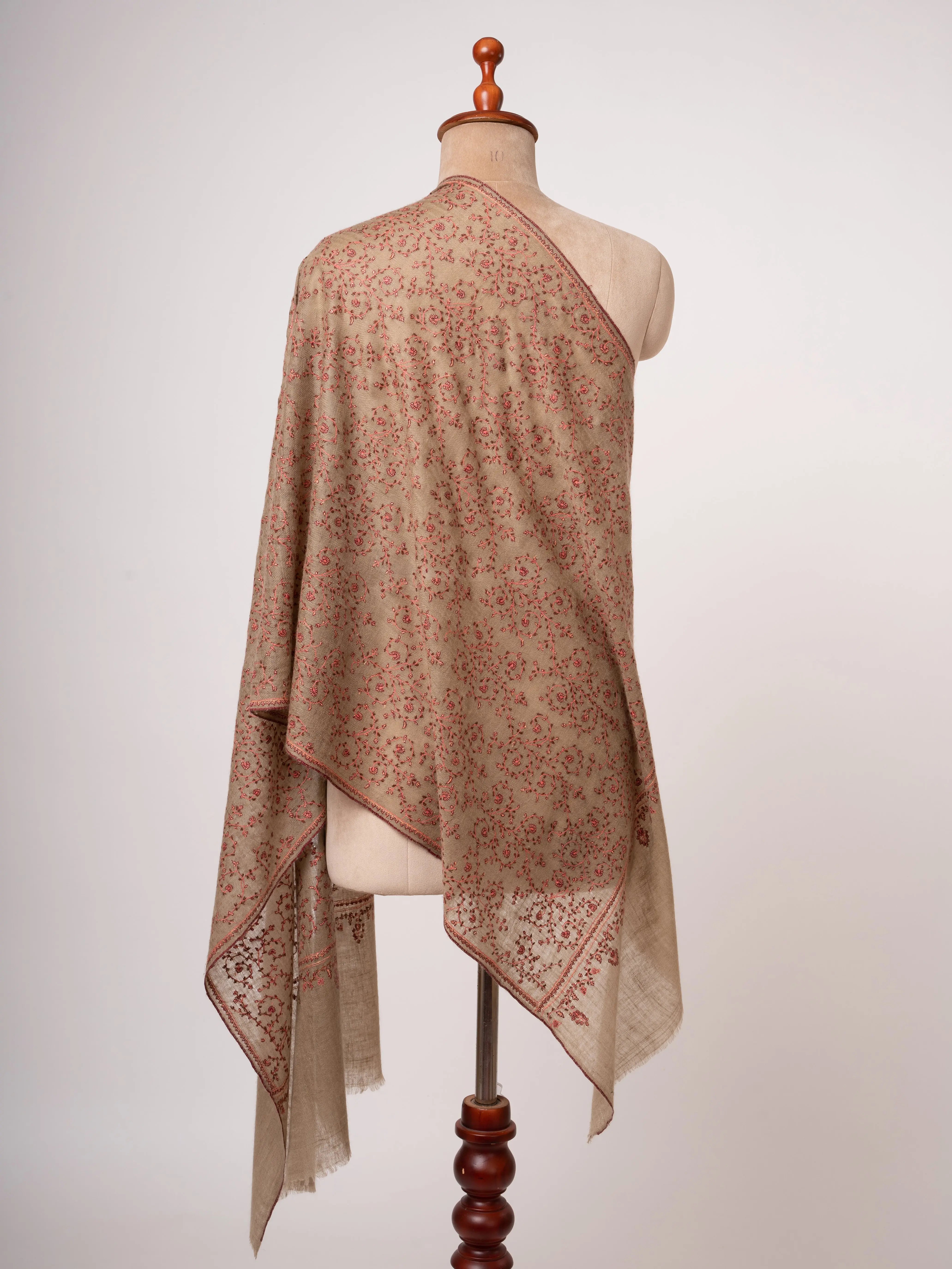 Featherlight Toosh Color Cashmere Scarf With Fine All Over Sozni Embroidery Shahkaar