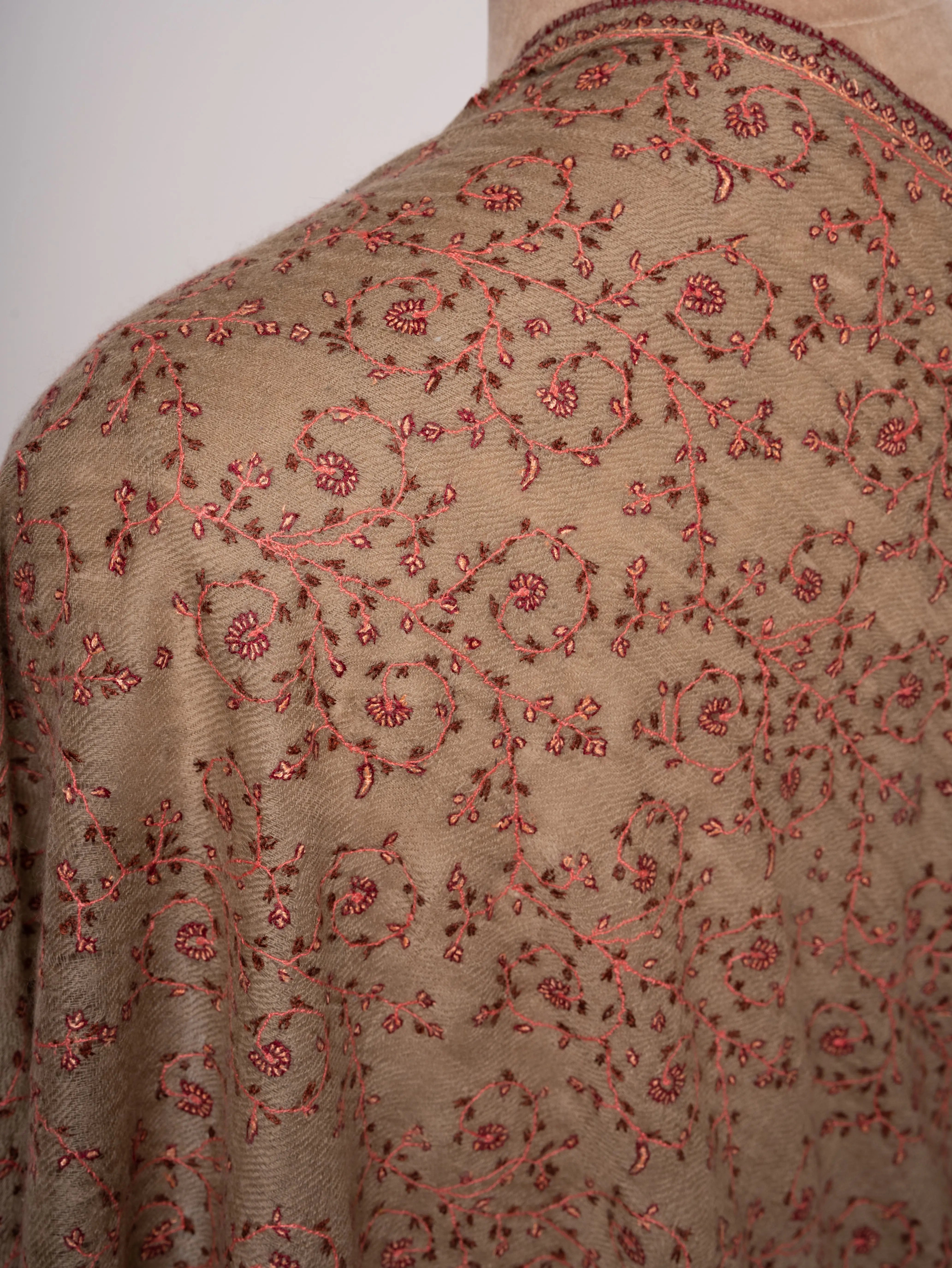 Featherlight Toosh Color Cashmere Scarf With Fine All Over Sozni Embroidery Shahkaar