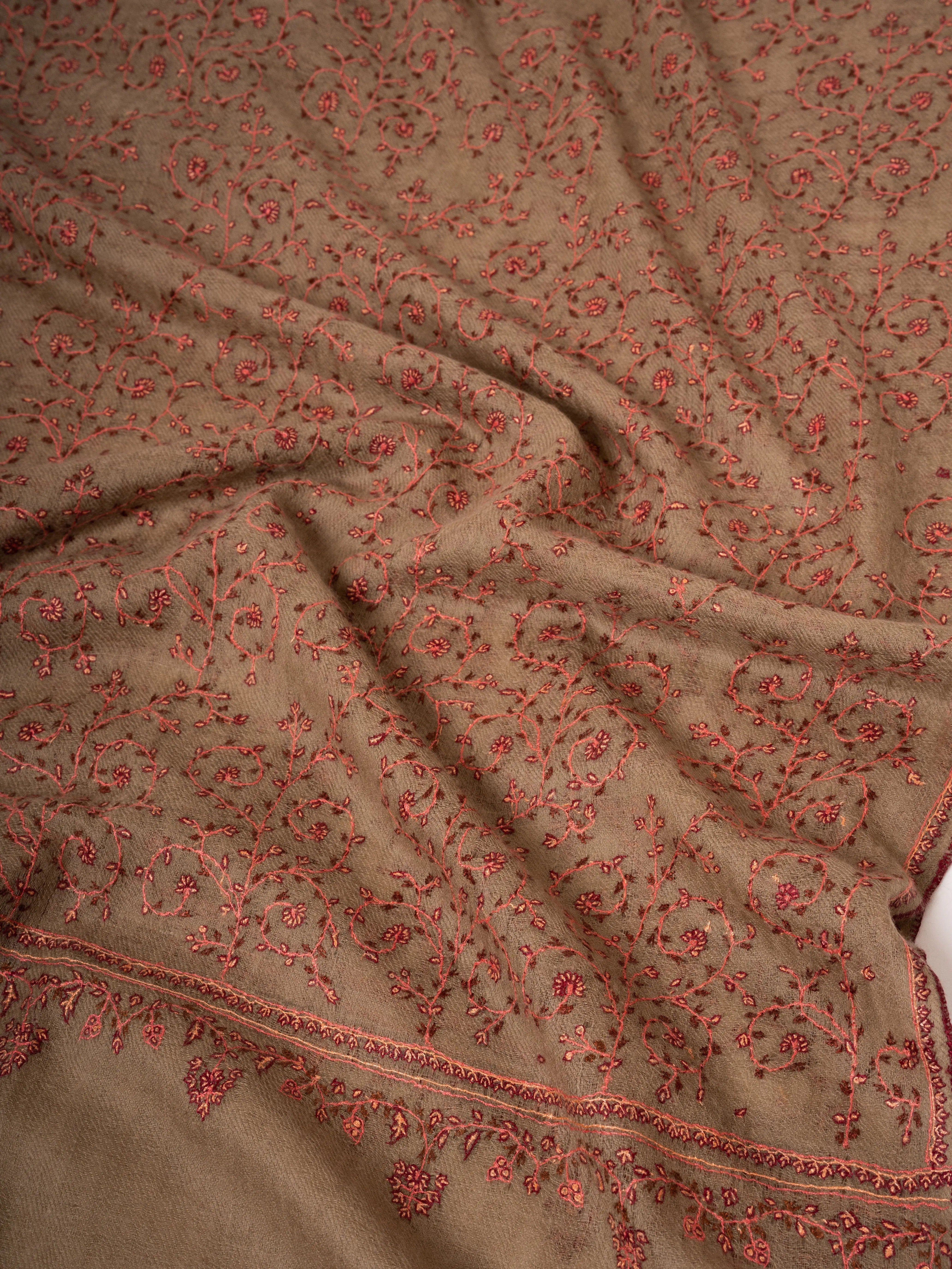 Featherlight Toosh Color Cashmere Scarf With Fine All Over Sozni Embroidery Shahkaar