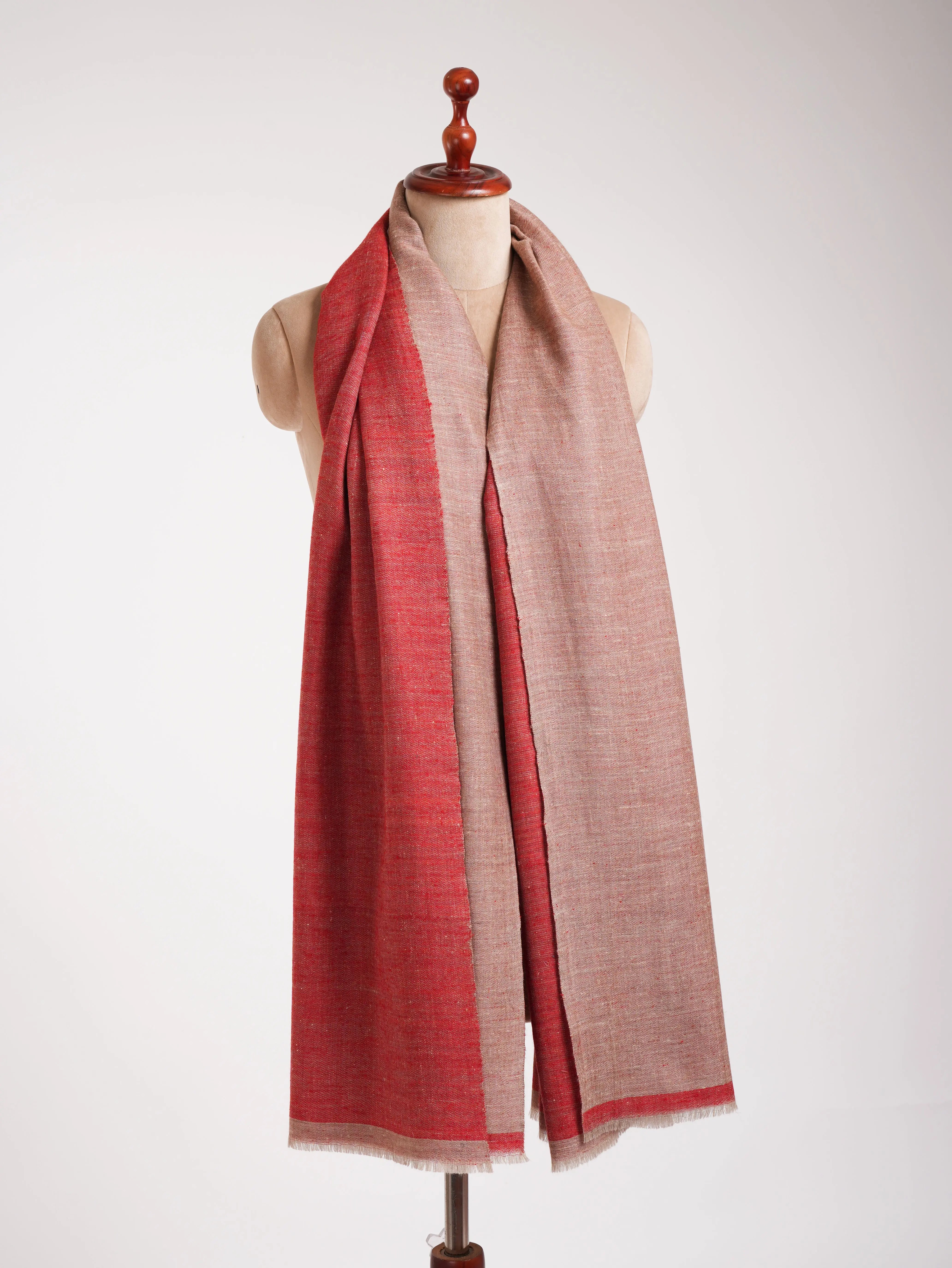 Fiery Red and Beige Dual Shade Pretty Pashmina Shawl Shahkaar