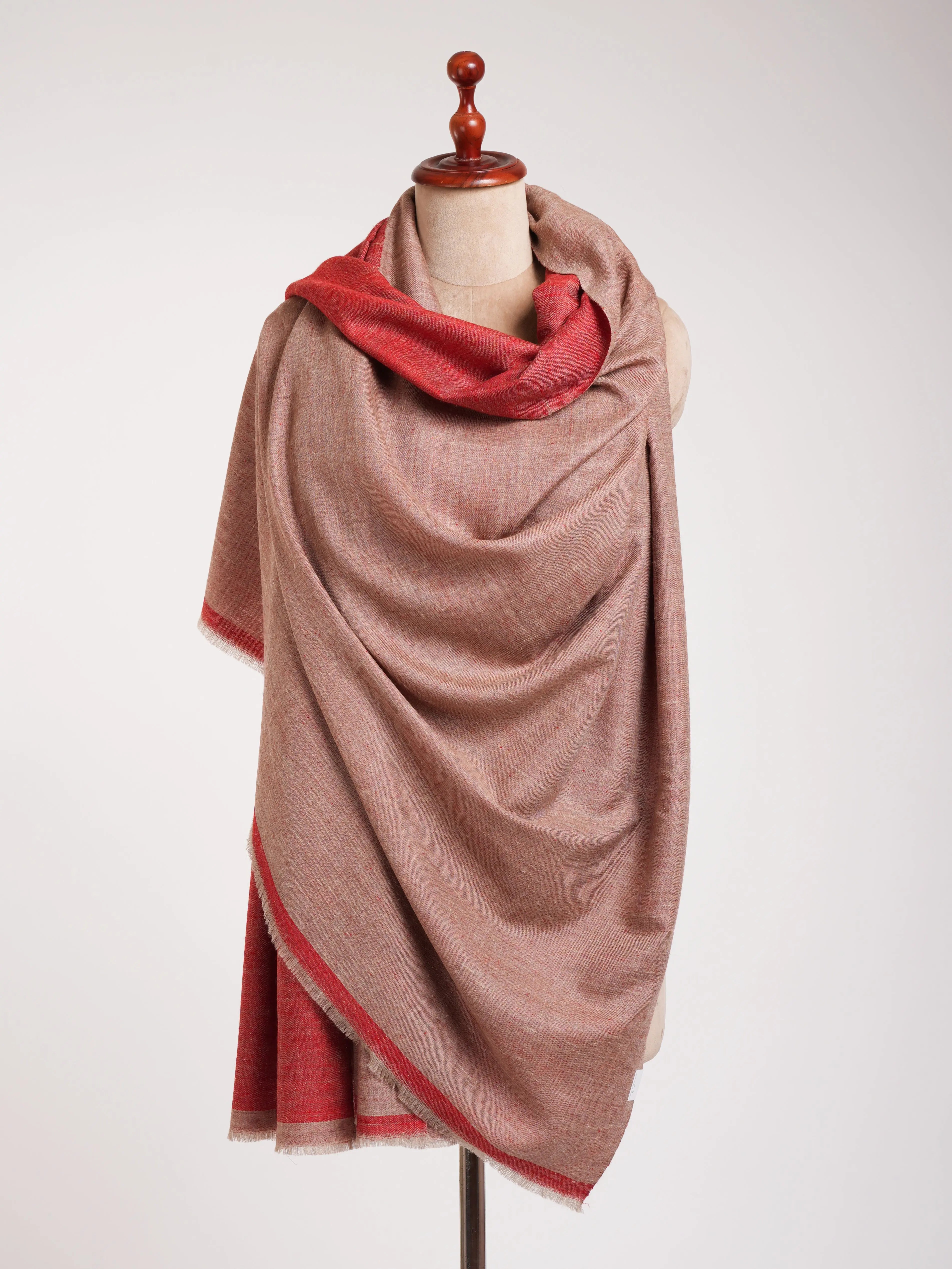 Fiery Red and Beige Dual Shade Pretty Pashmina Shawl Shahkaar