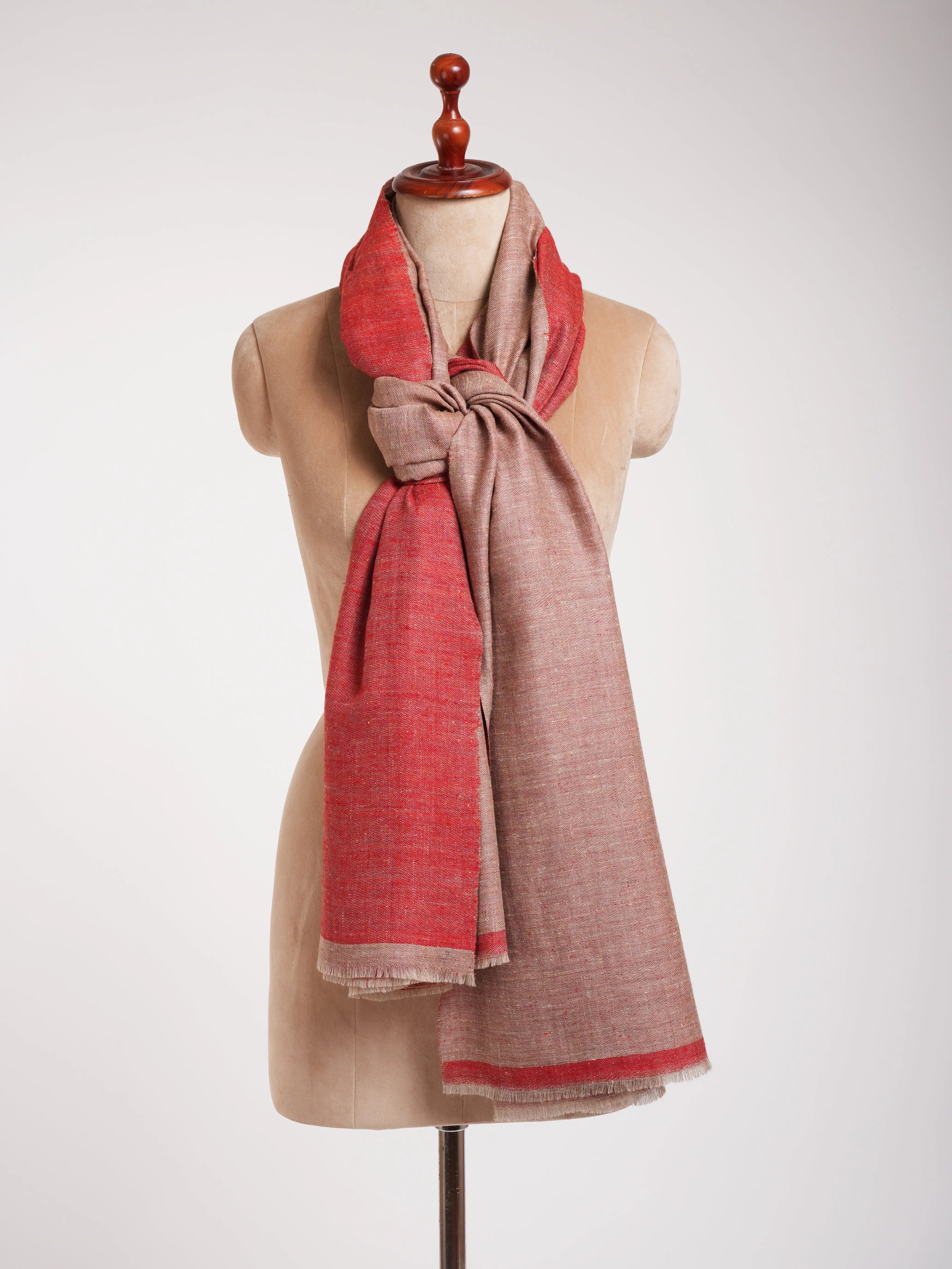 Fiery Red and Beige Dual Shade Pretty Pashmina Shawl Shahkaar