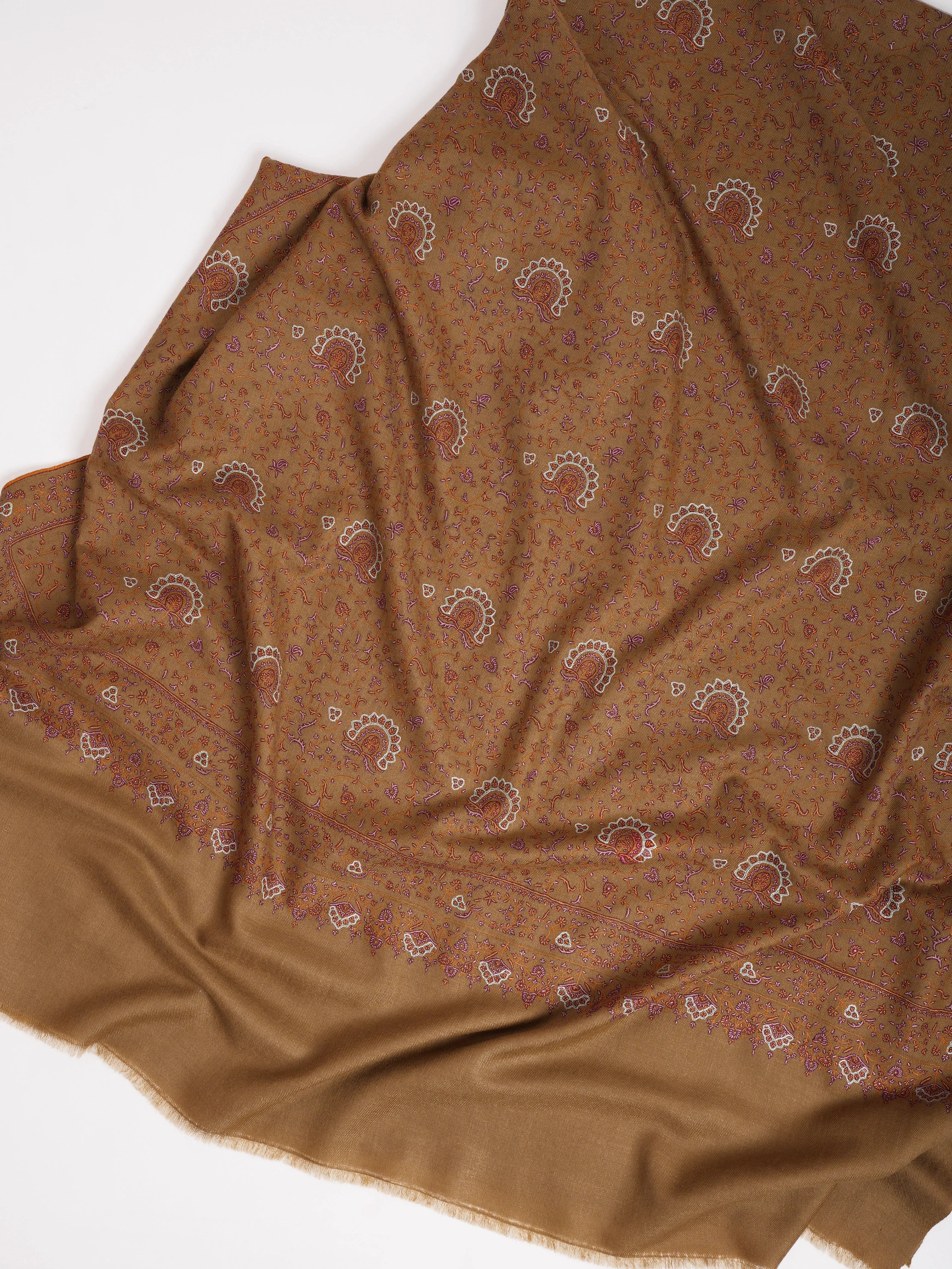 Fine Sozni Embroidered Authentic Pashmina Shawl Shahkaar