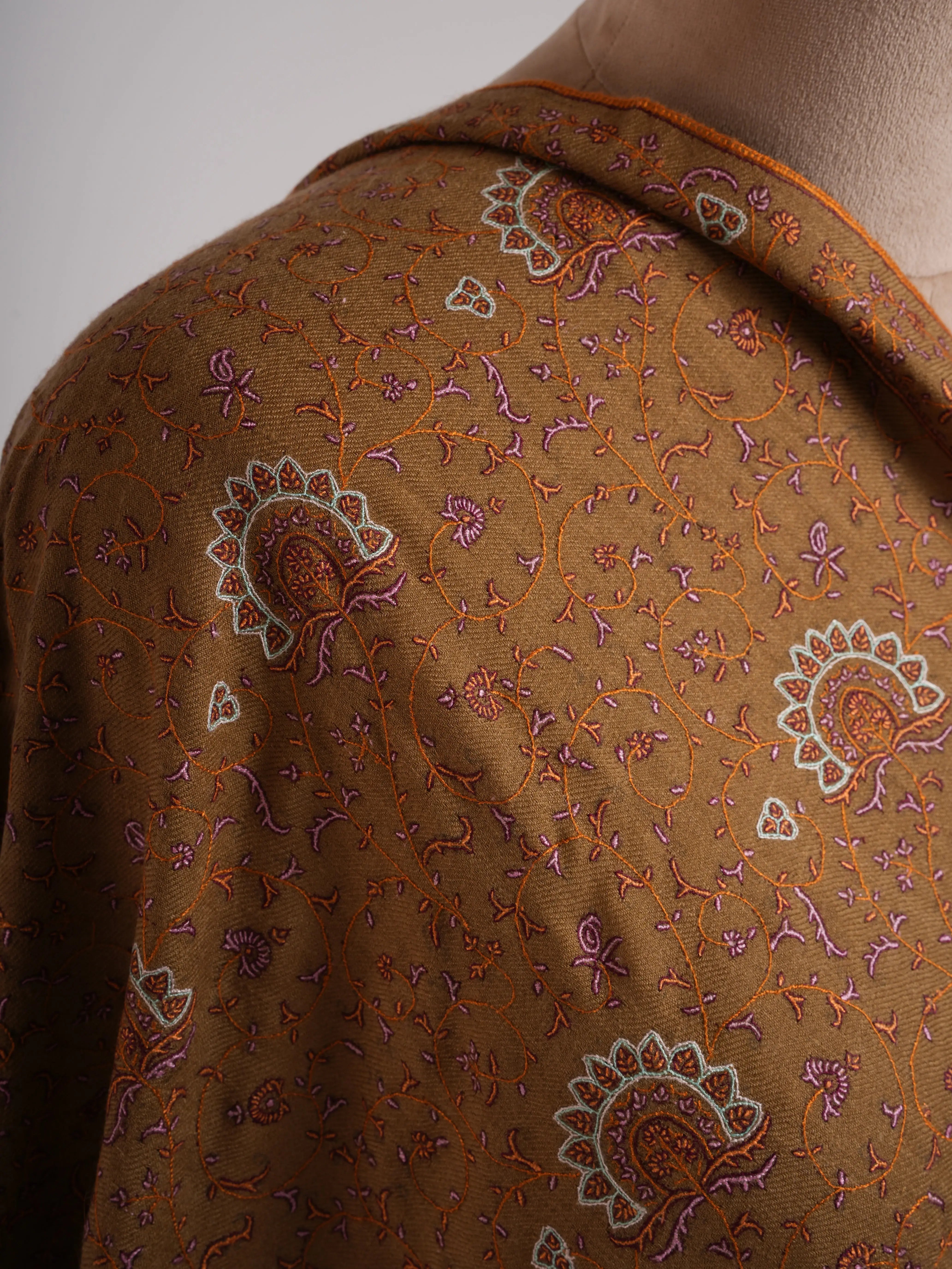 Fine Sozni Embroidered Authentic Pashmina Shawl Shahkaar