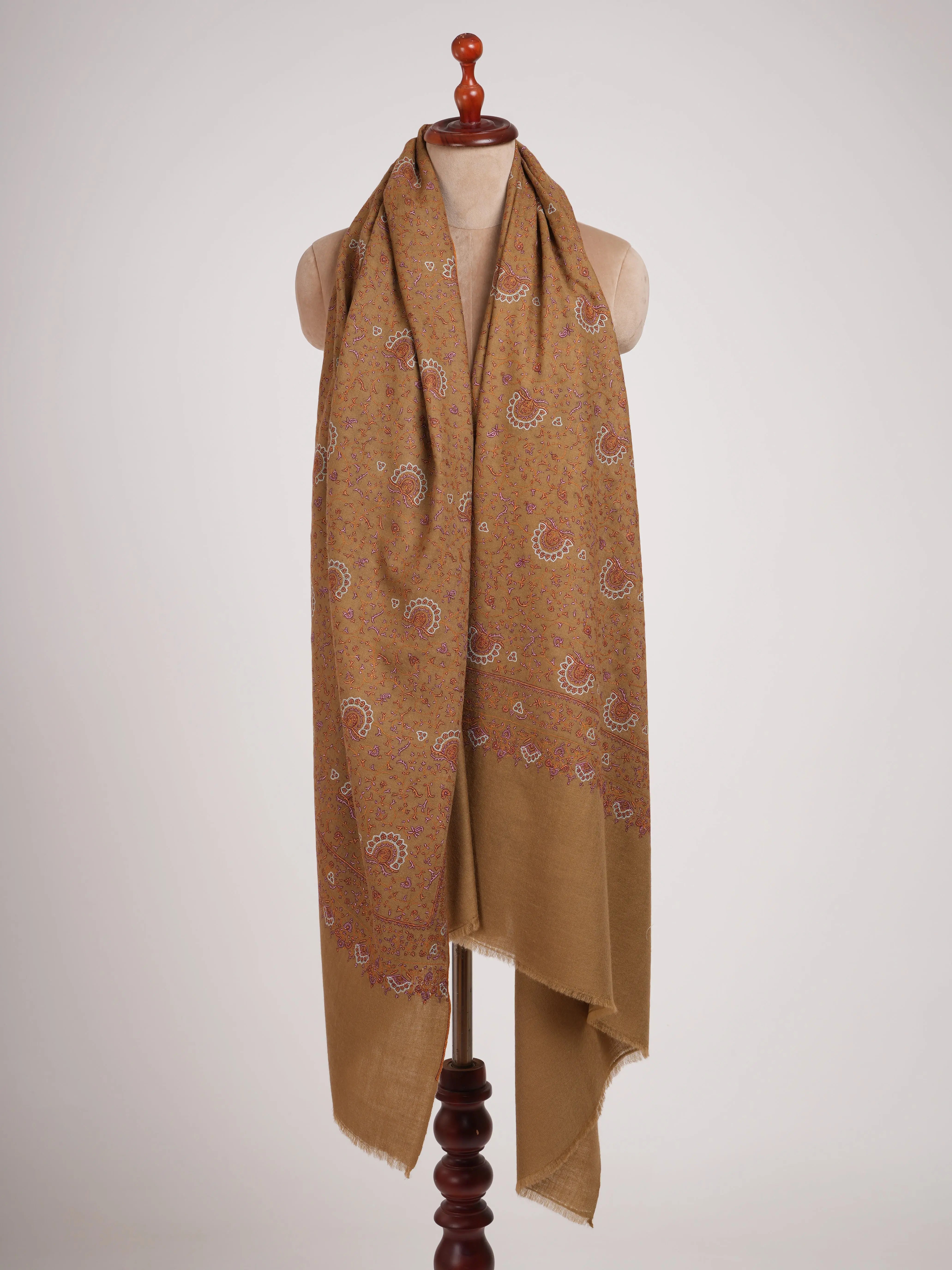 Fine Sozni Embroidered Authentic Pashmina Shawl Shahkaar