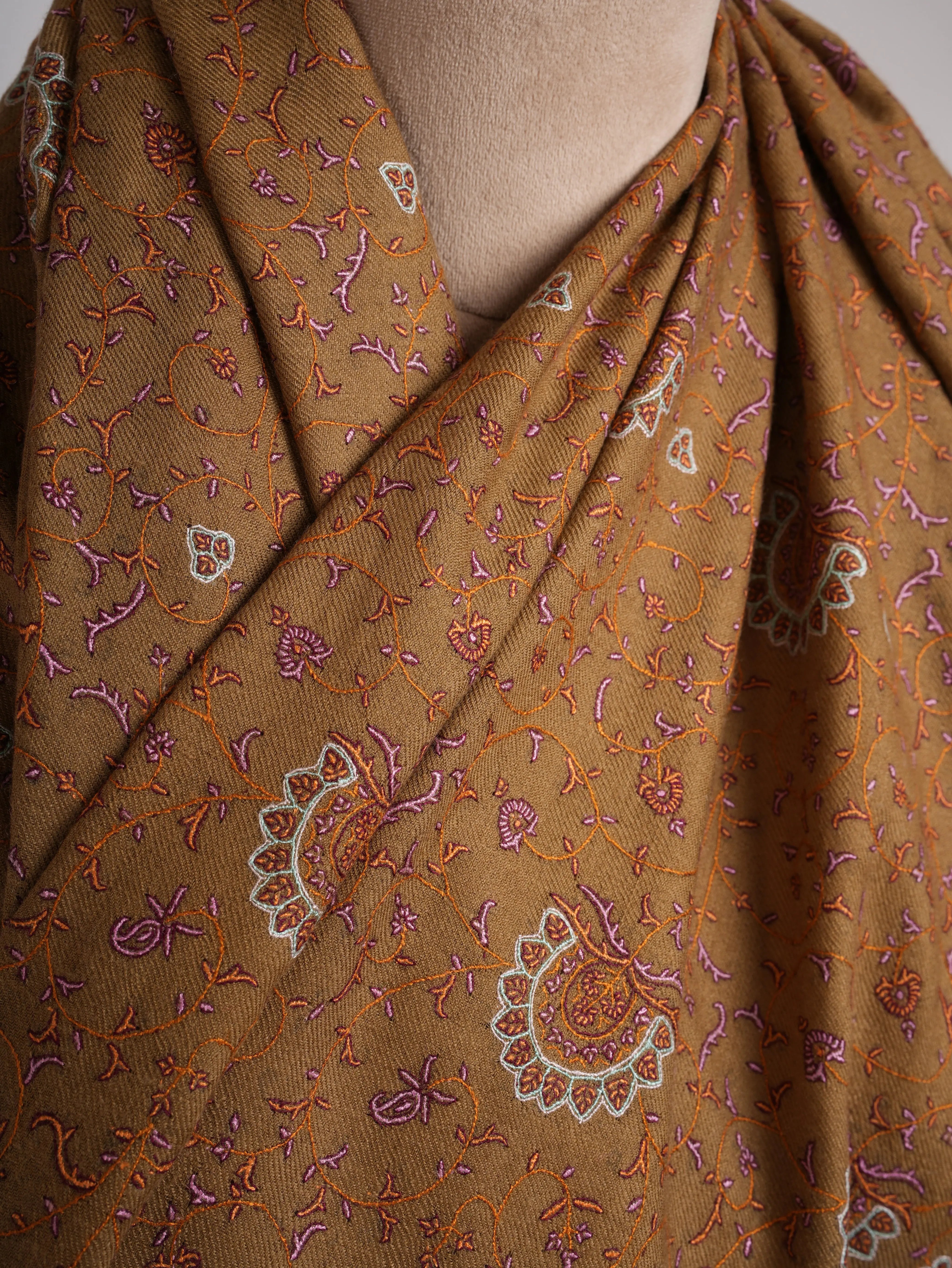 Fine Sozni Embroidered Authentic Pashmina Shawl Shahkaar