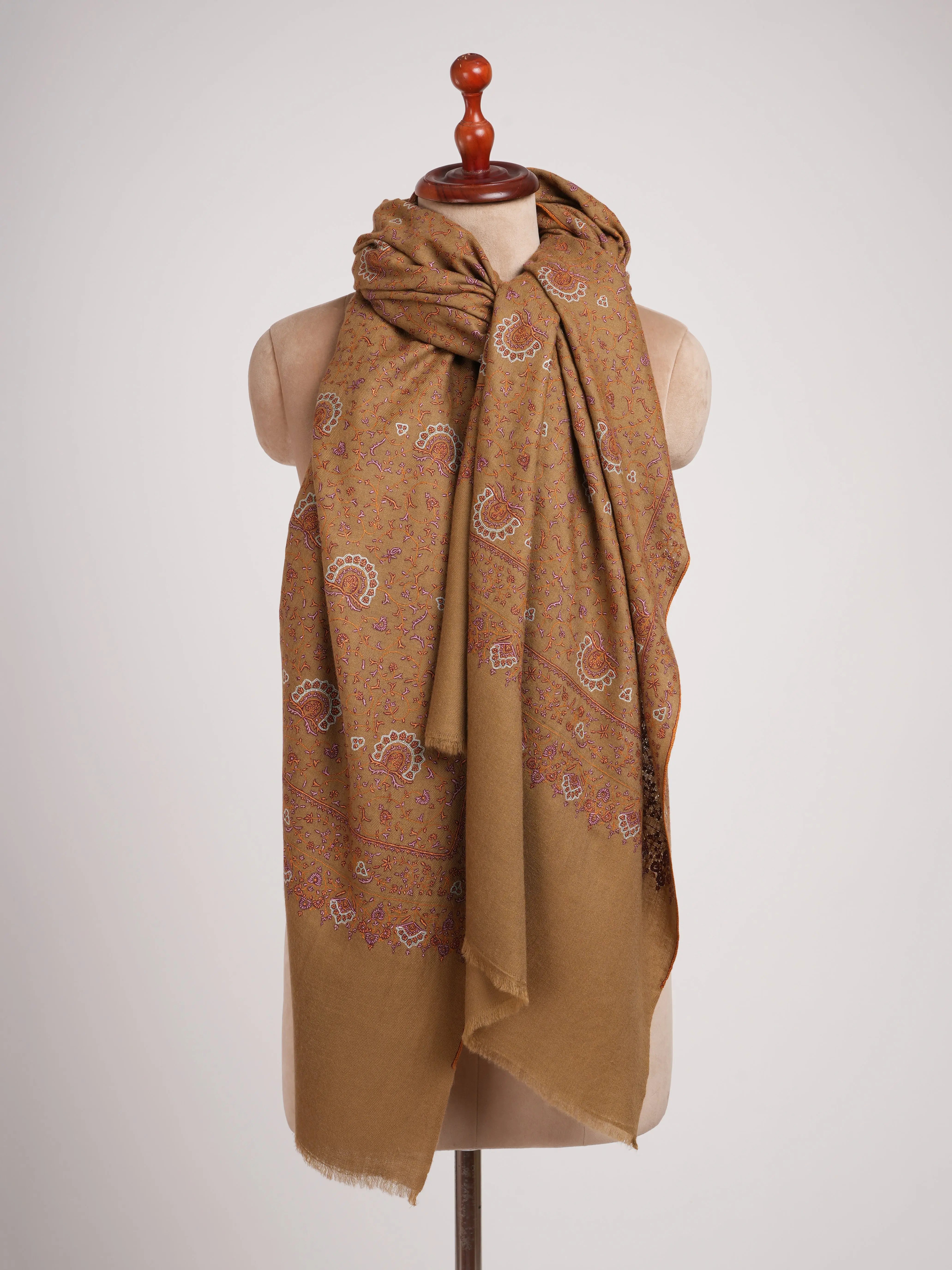 Fine Sozni Embroidered Authentic Pashmina Shawl Shahkaar