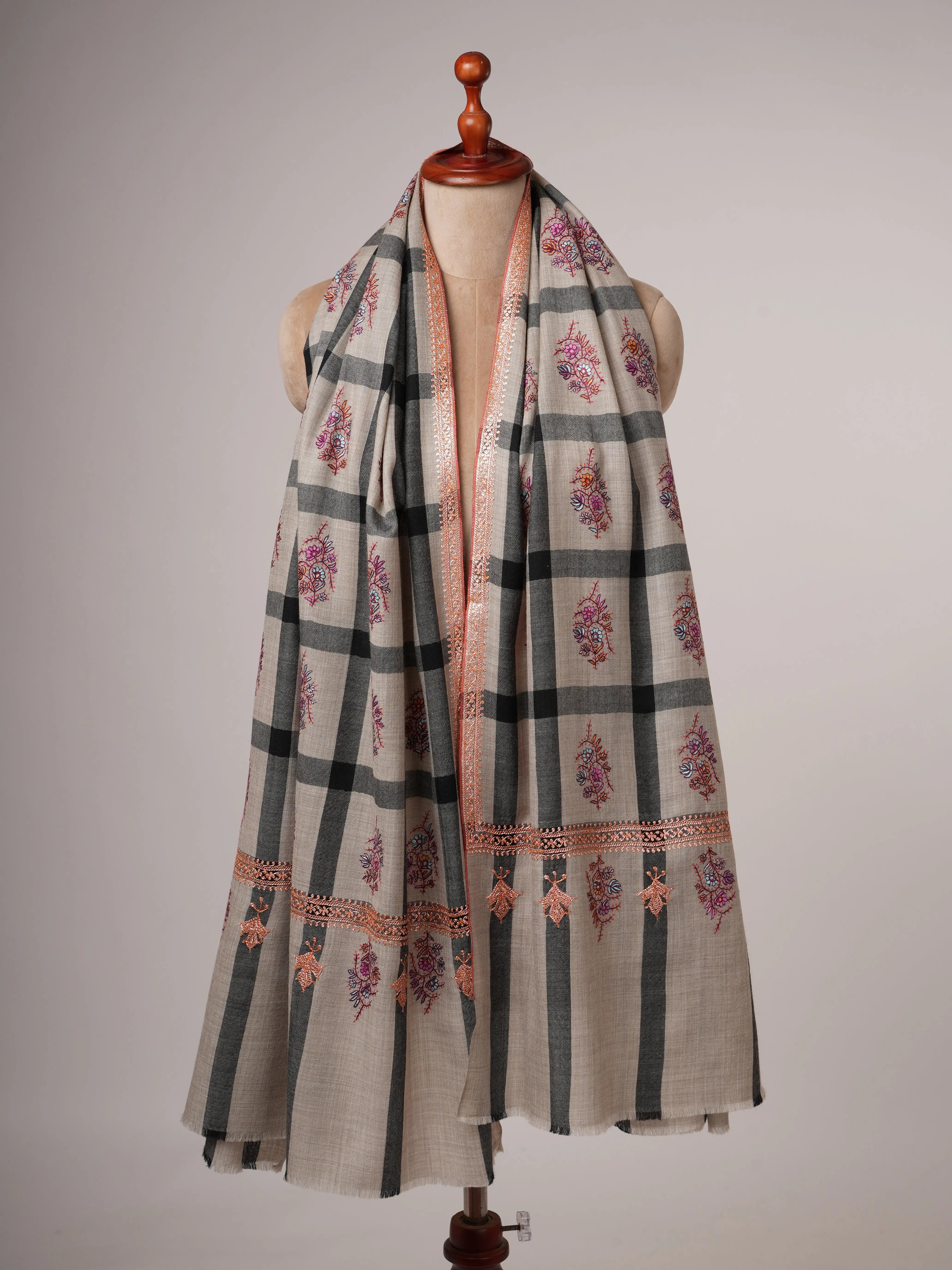 Fine Wool Shawl with Hand Embroidered Tilla Work Shahkaar