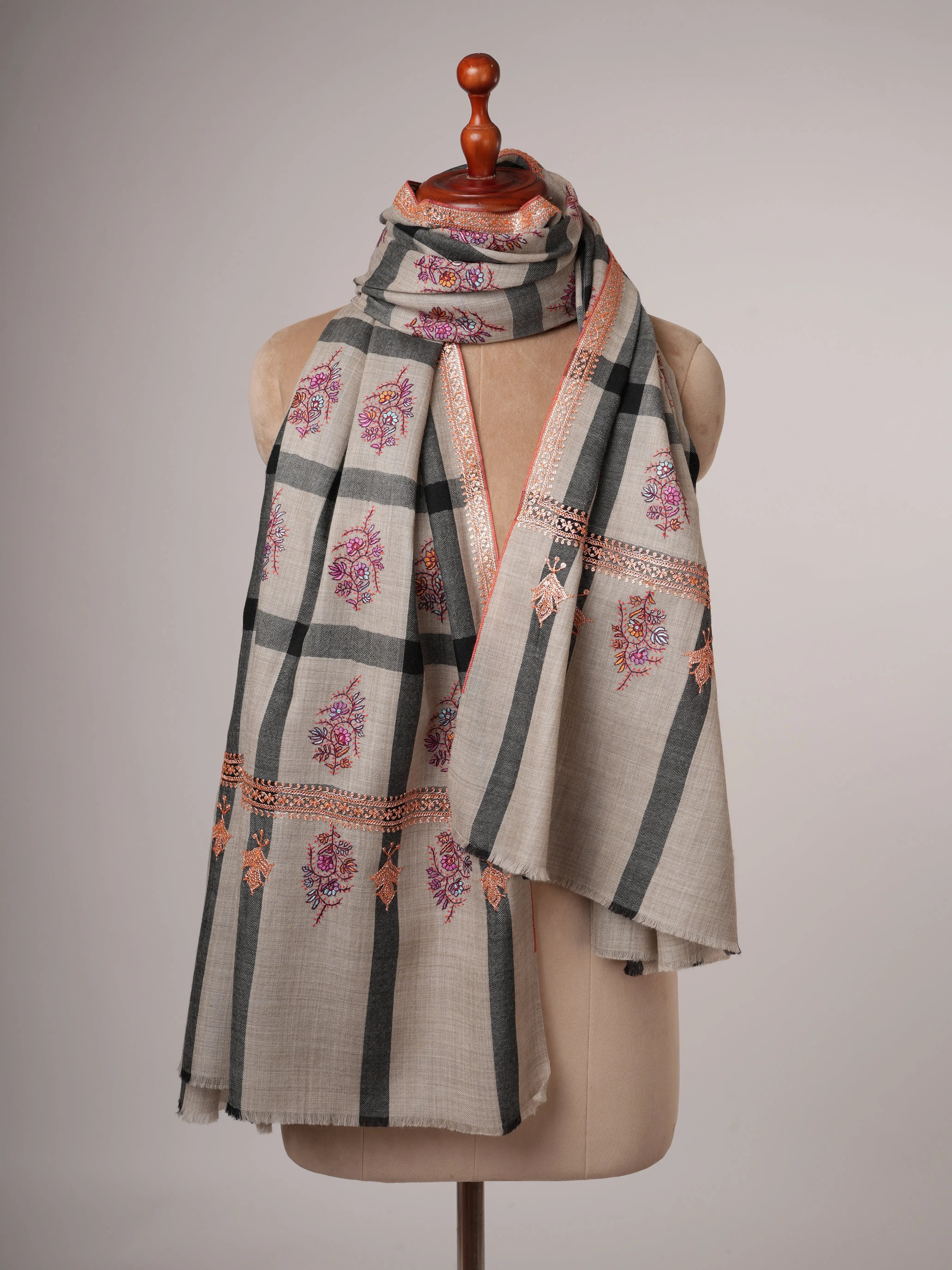Fine Wool Shawl with Hand Embroidered Tilla Work Shahkaar