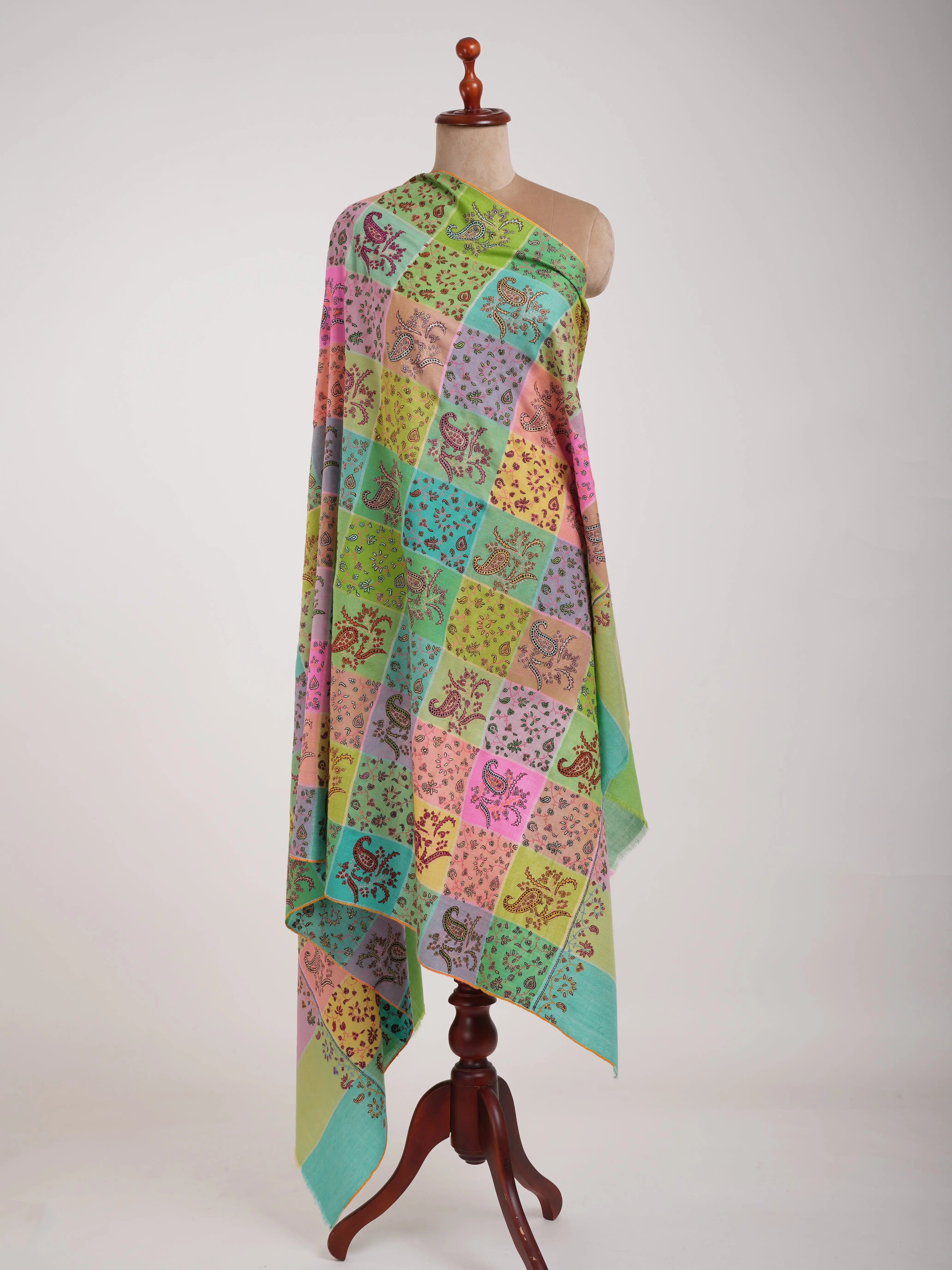 Five Color Stripe Pashmina Shawl with Hand Embroidery Shahkaar