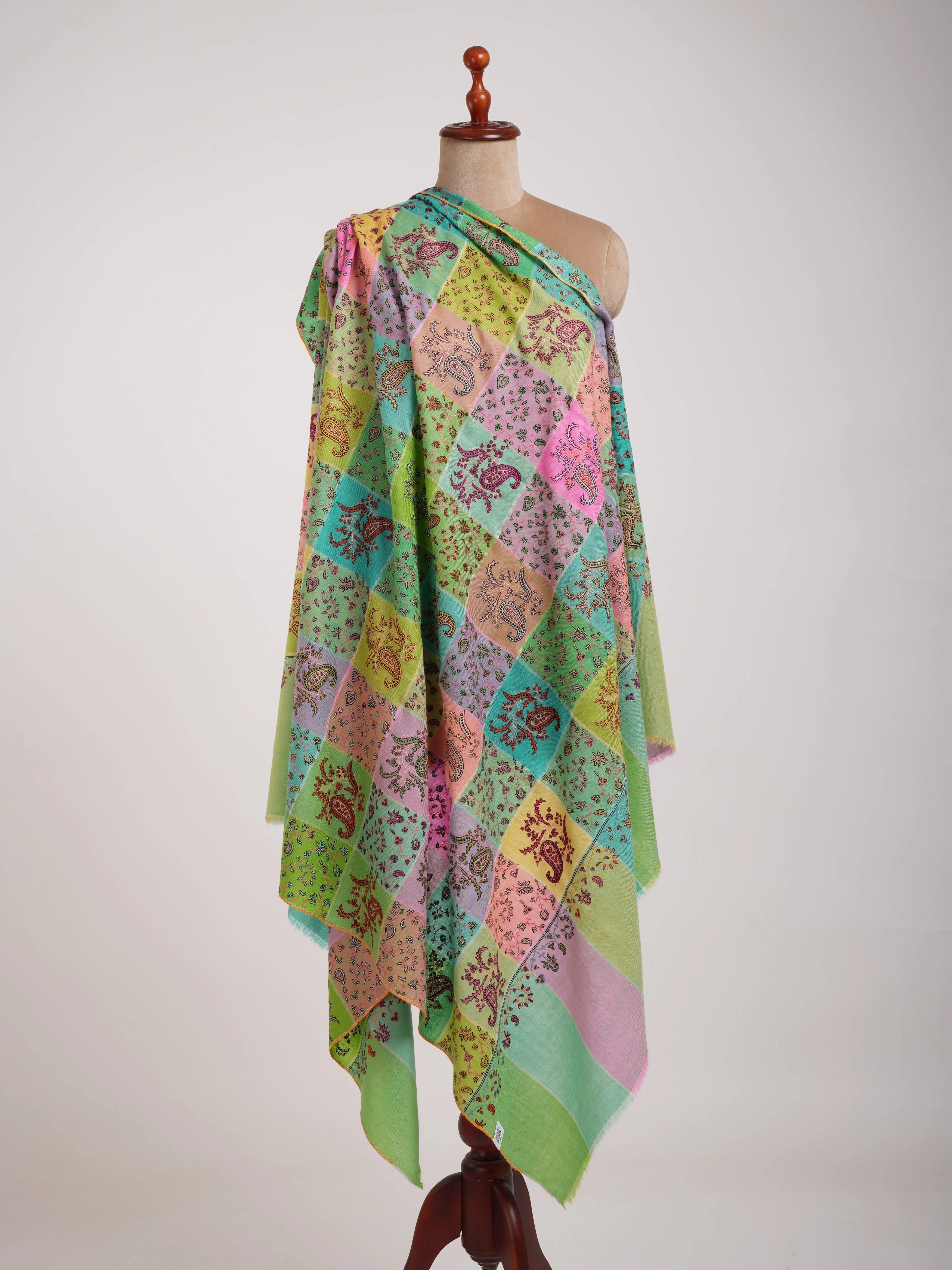 Five Color Stripe Pashmina Shawl with Hand Embroidery Shahkaar