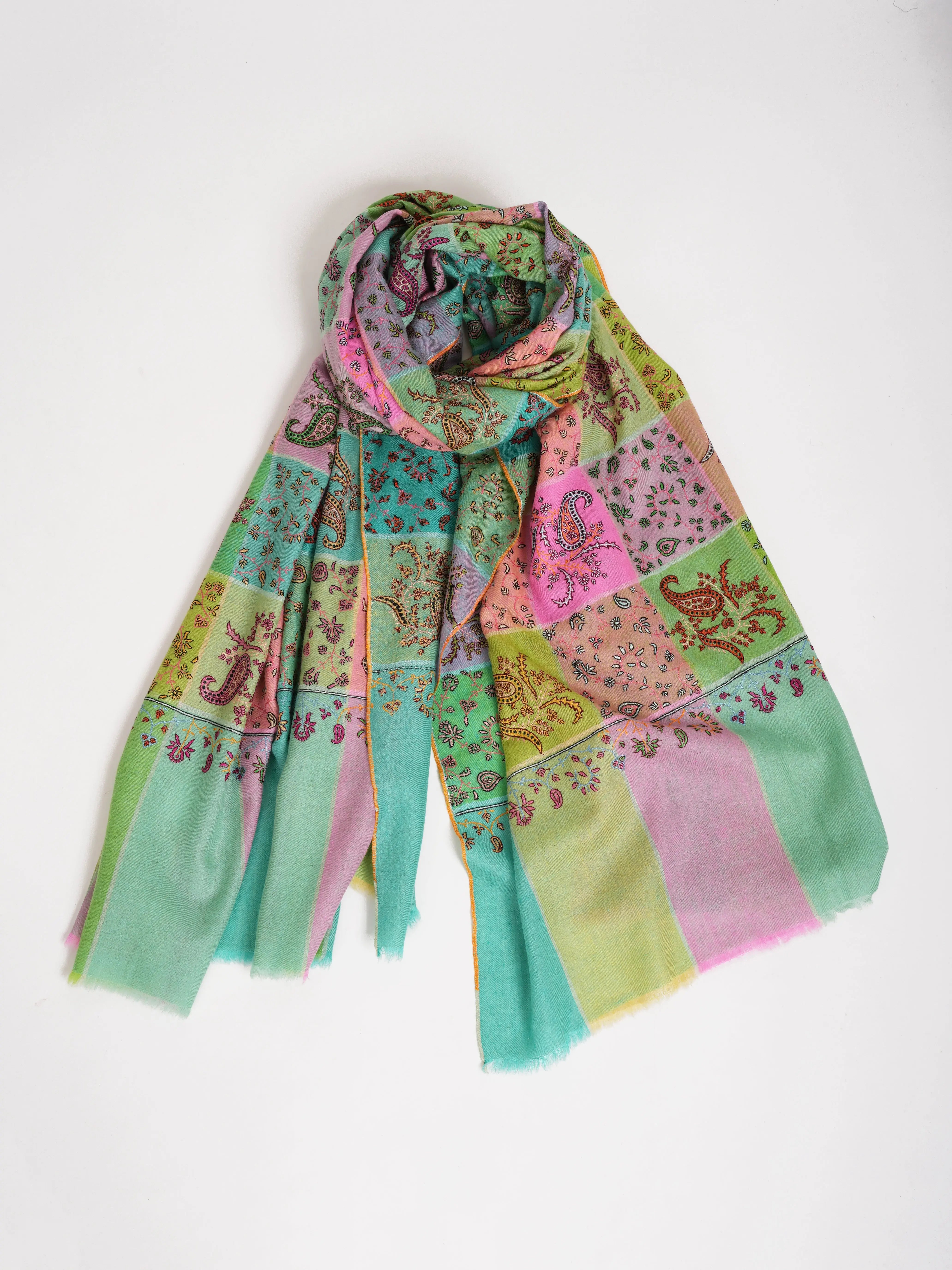 Five Color Stripe Pashmina Shawl with Hand Embroidery Shahkaar