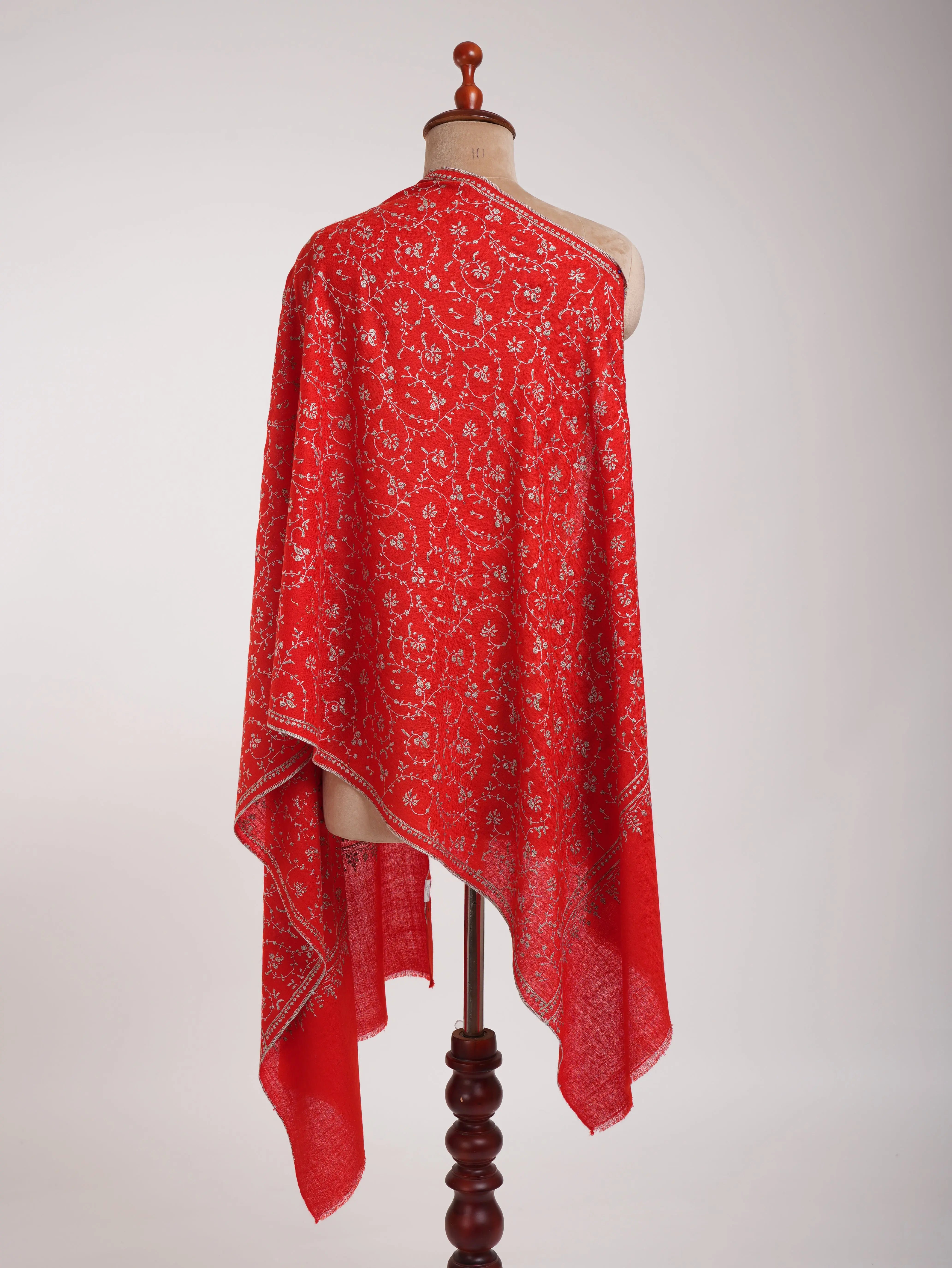 Flame Scarlet Hand Embroidered Cashmere Wedding Scarf Shahkaar