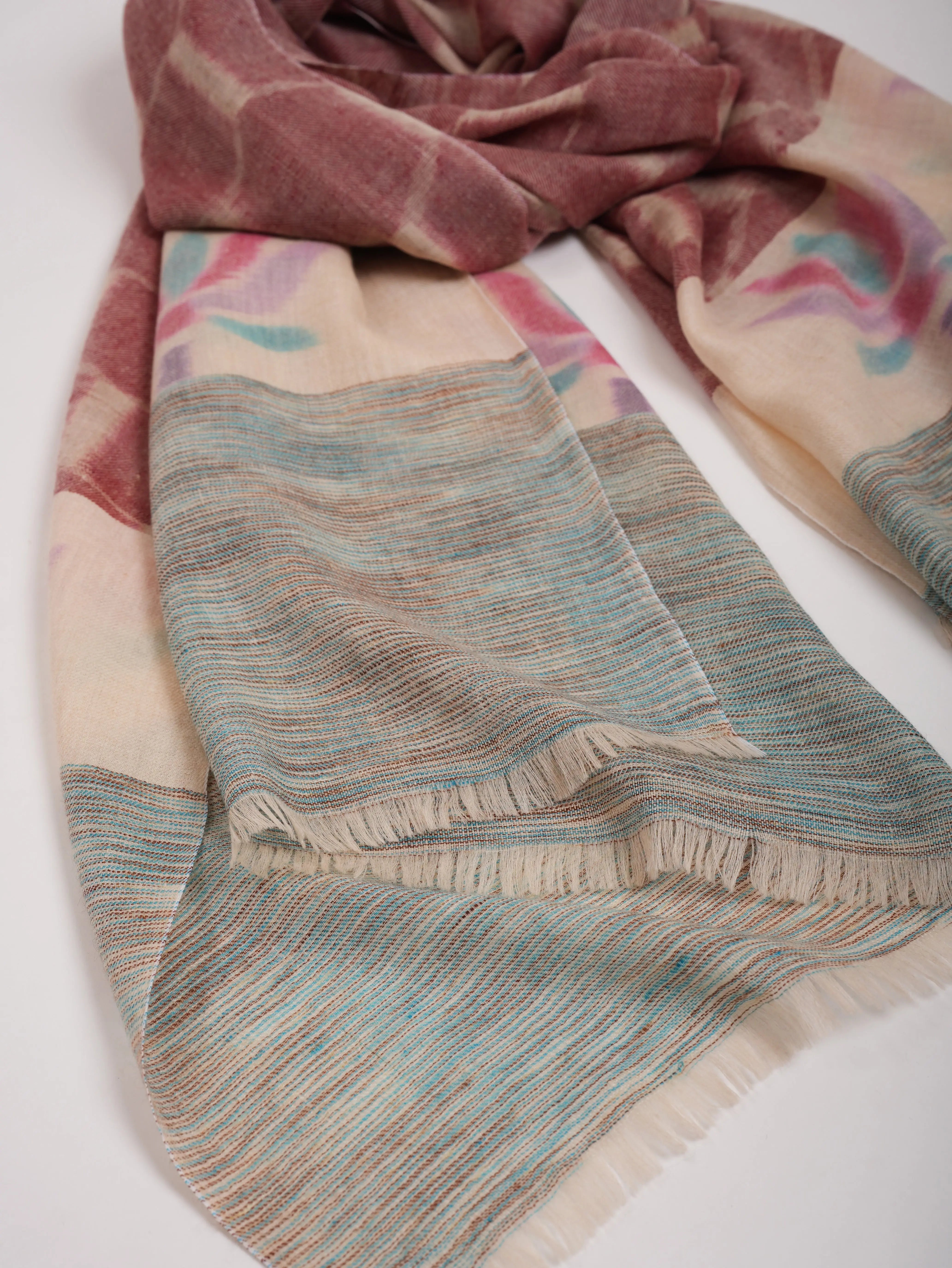 Floral Ikat Handwoven Featherlight Cashmere Scarf Shahkaar