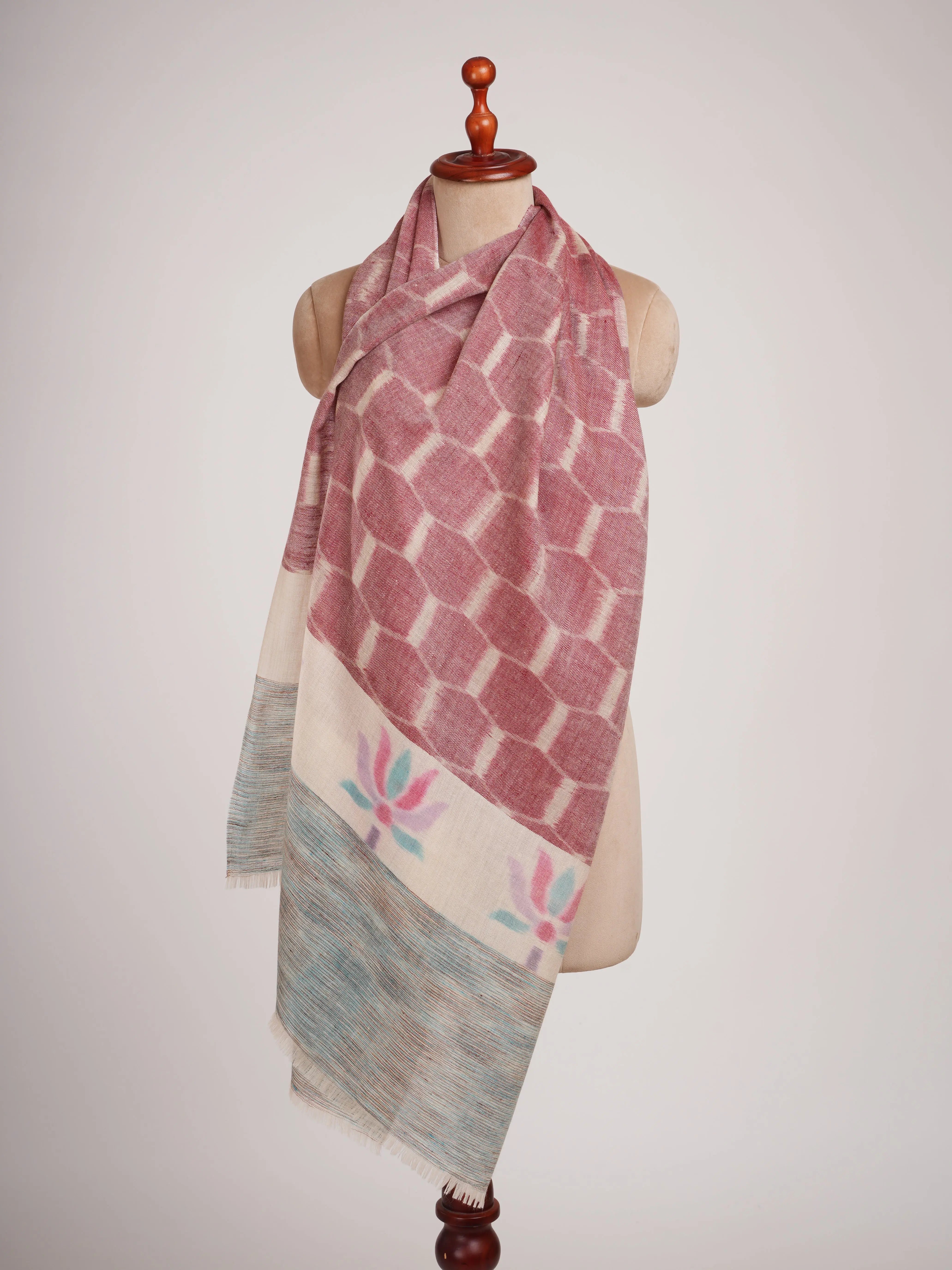 Floral Ikat Handwoven Featherlight Cashmere Scarf Shahkaar