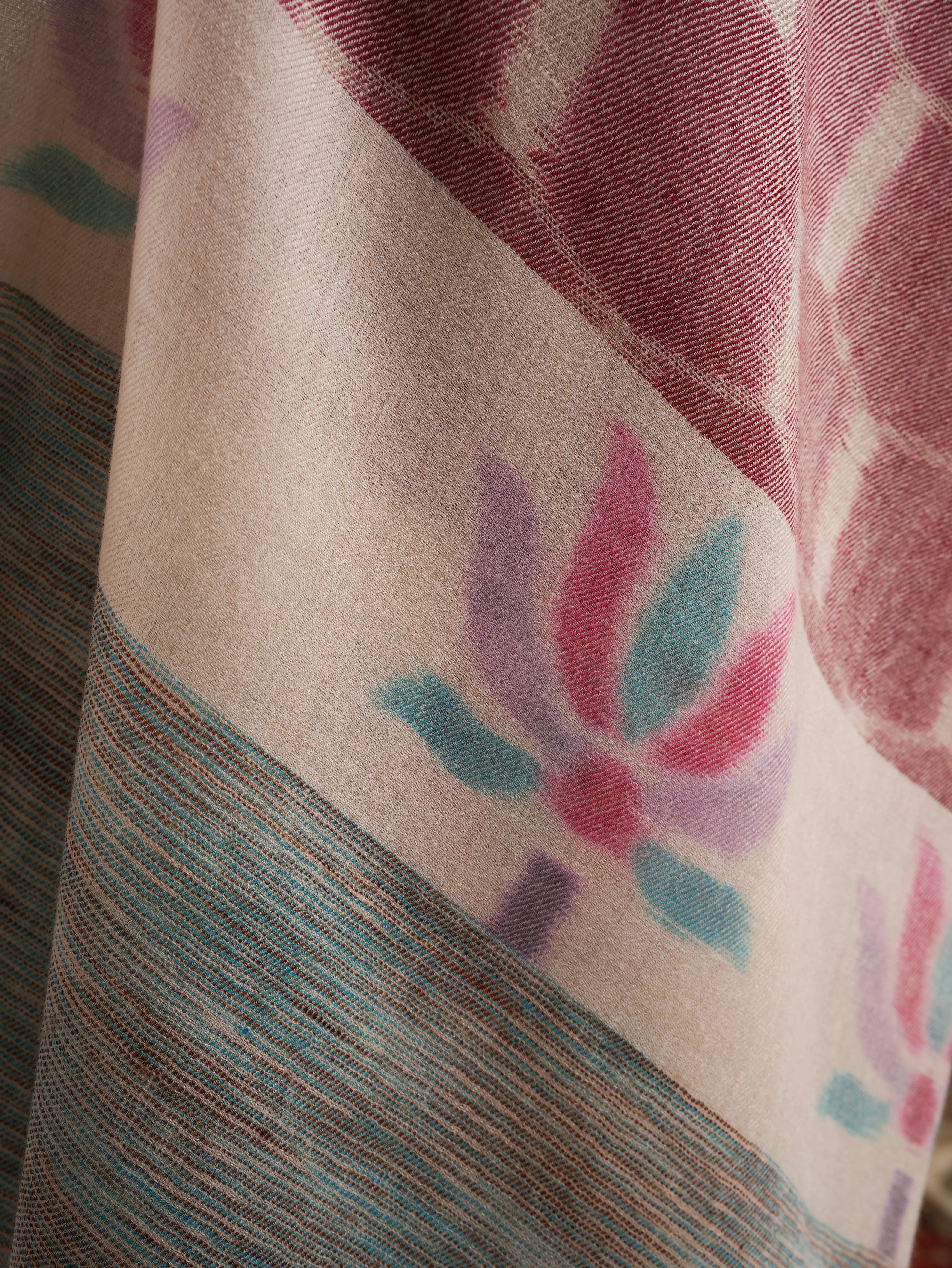 Floral Ikat Handwoven Featherlight Cashmere Scarf Shahkaar