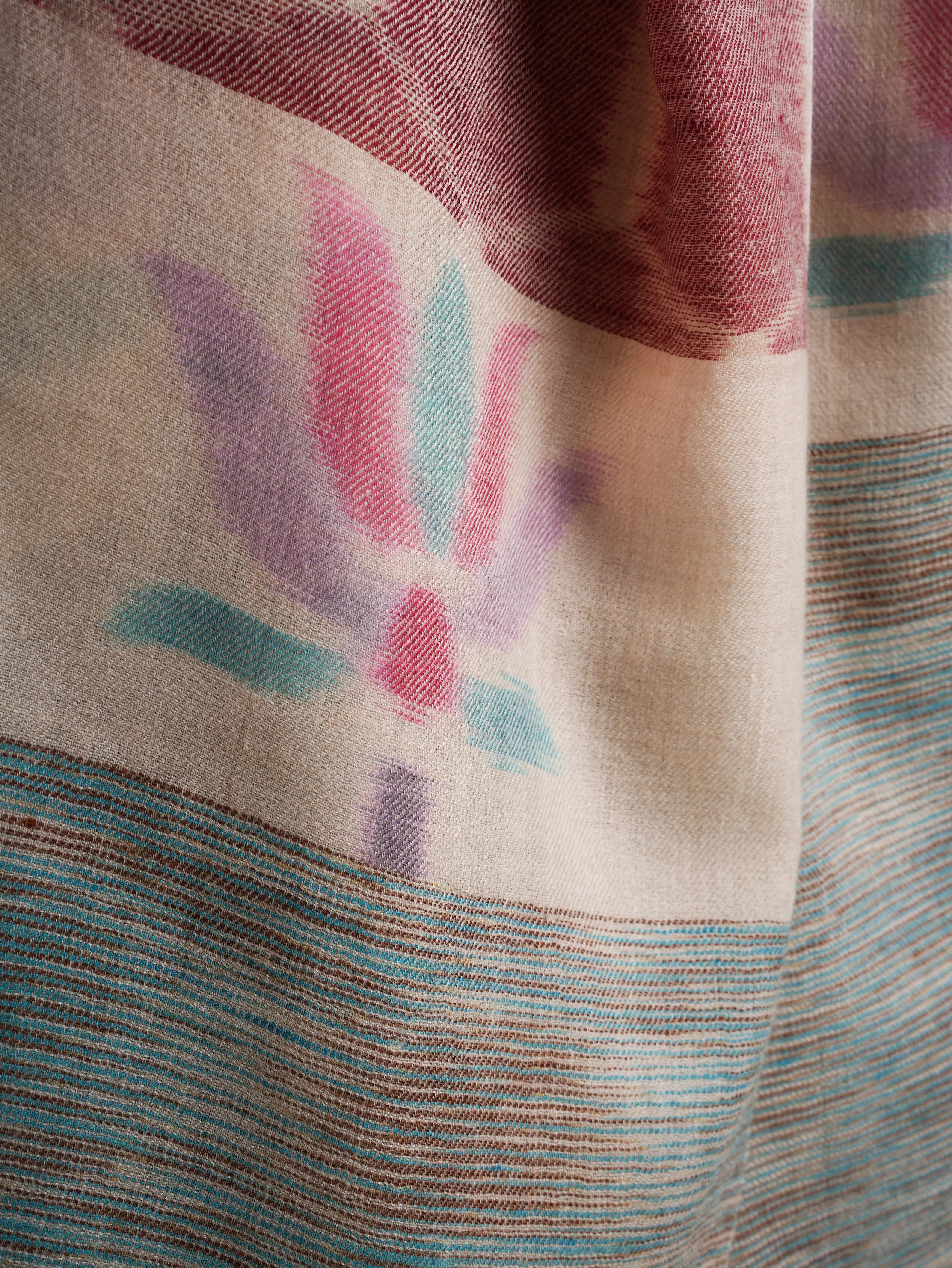 Floral Ikat Handwoven Featherlight Cashmere Scarf Shahkaar