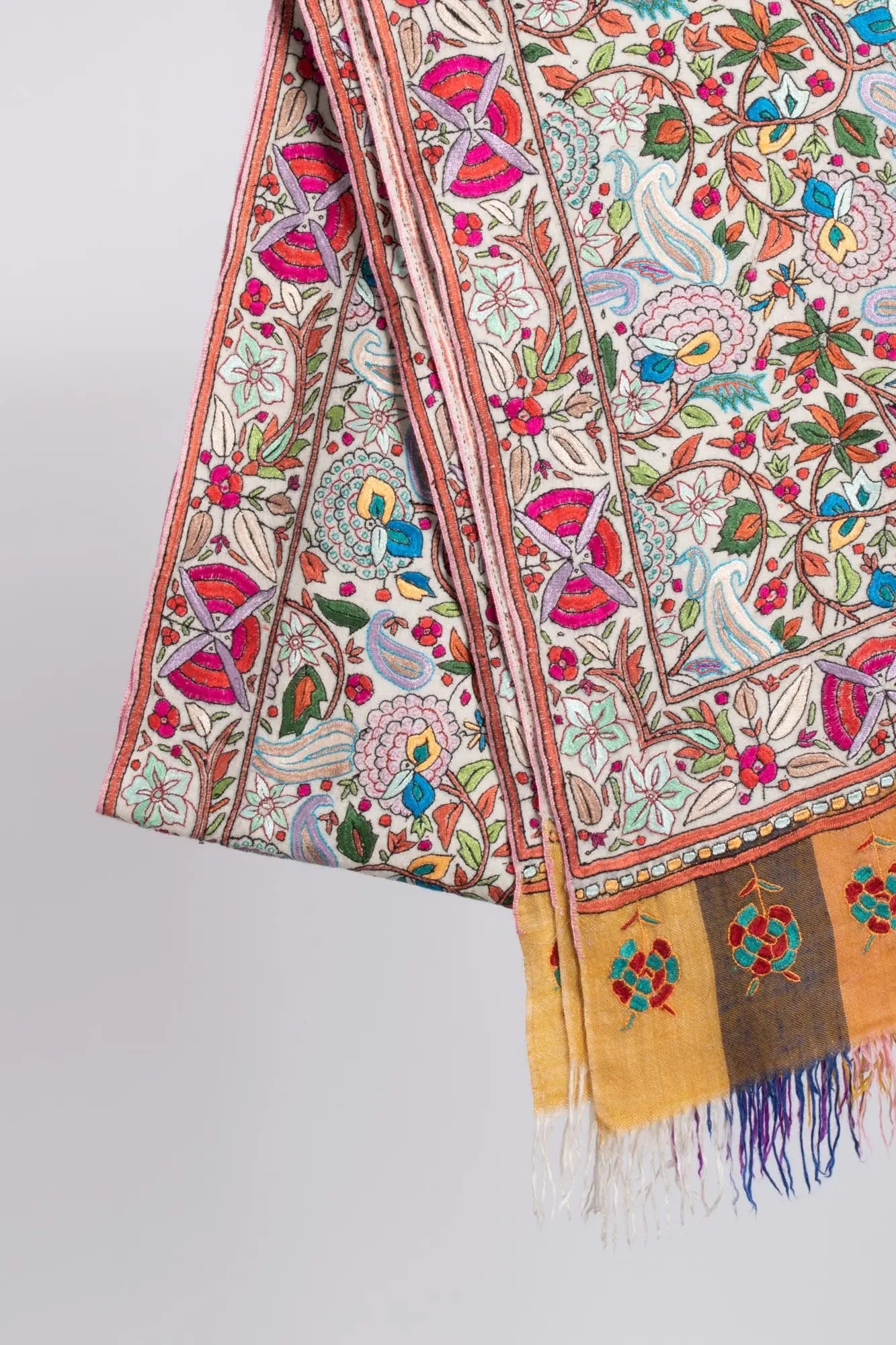 Floral Paisley Papermachie Hand Crafted Kashmiri Shawl - REPTON Shahkaar