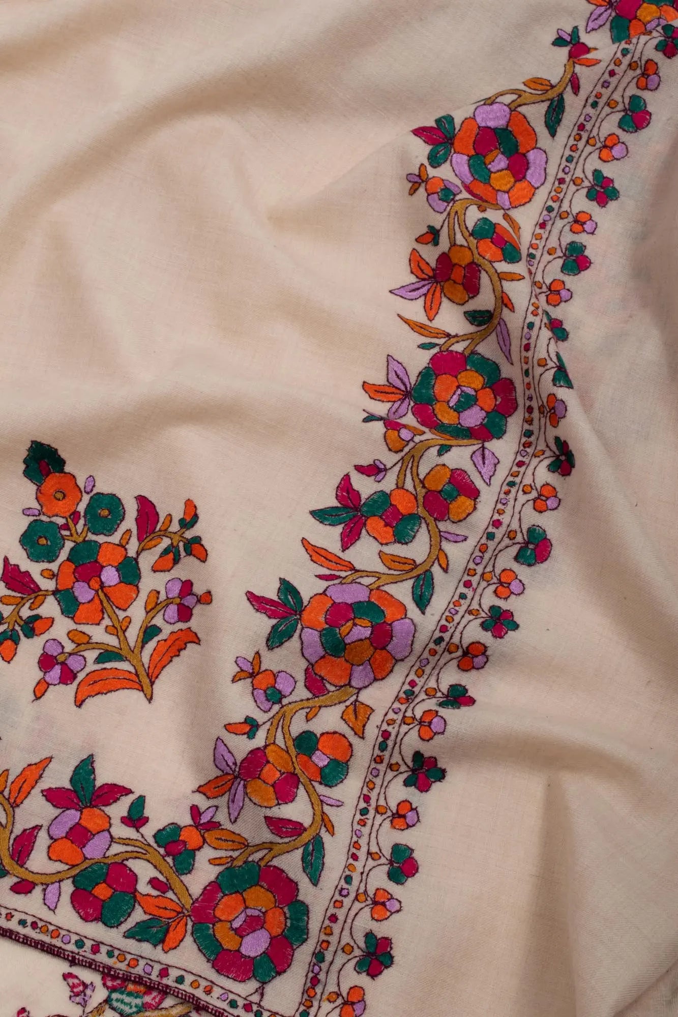 Floral Papermachie Daur Dar Pashmina Wrap - CASTLE Shahkaar
