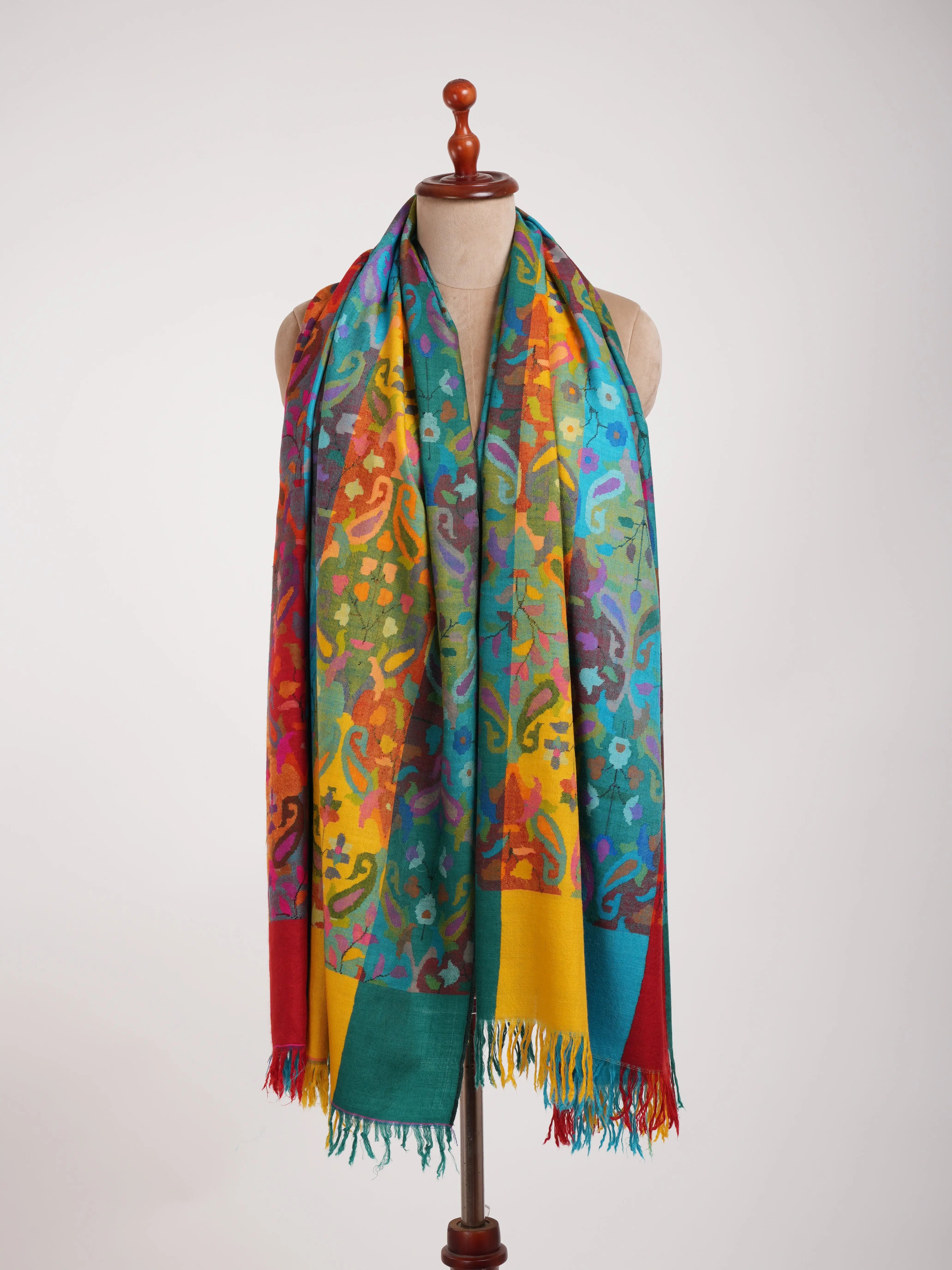 Four Color Handwoven Authentic Kani Pashmina Shawl Shahkaar