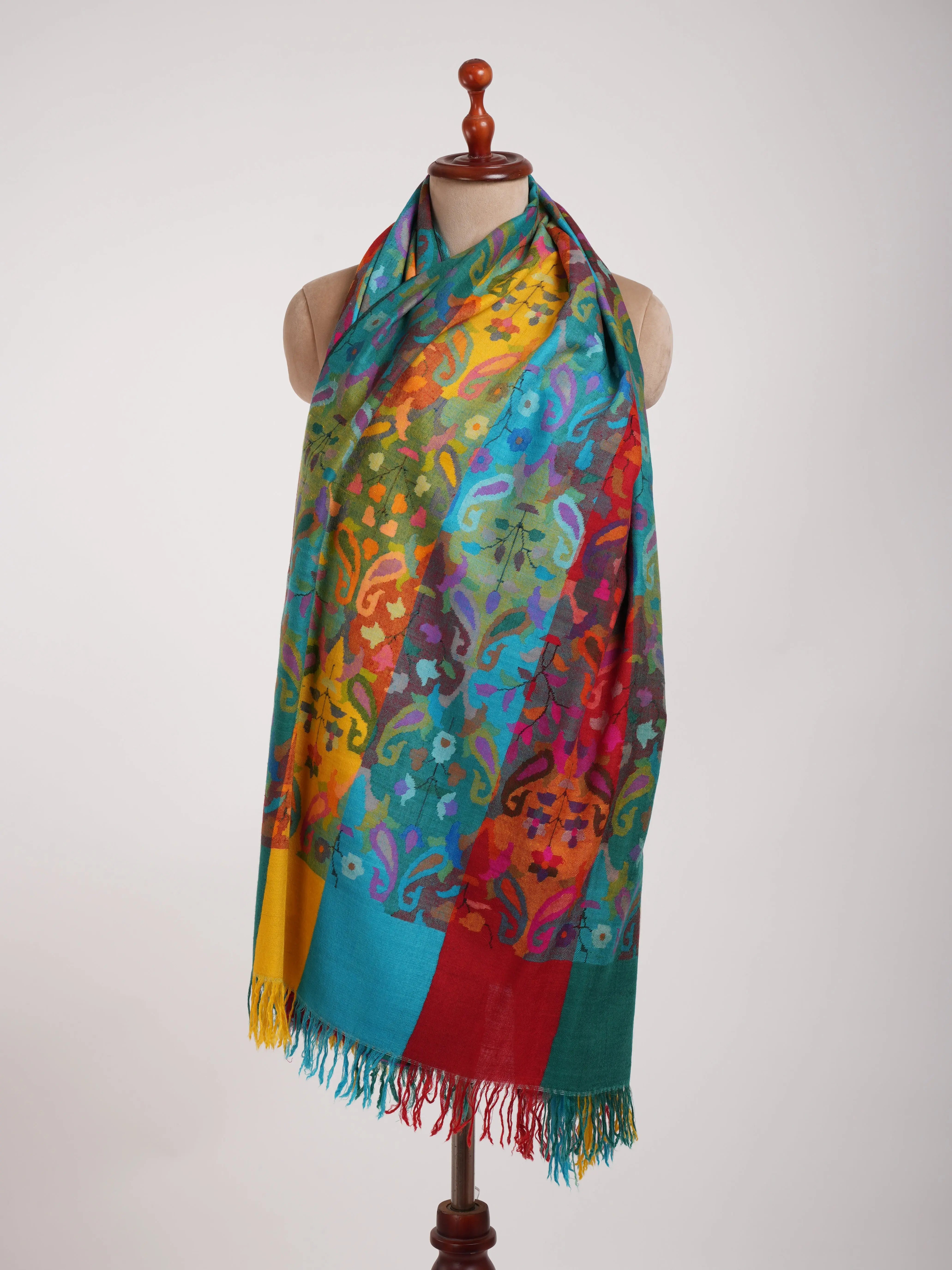 Four Color Handwoven Authentic Kani Pashmina Shawl Shahkaar