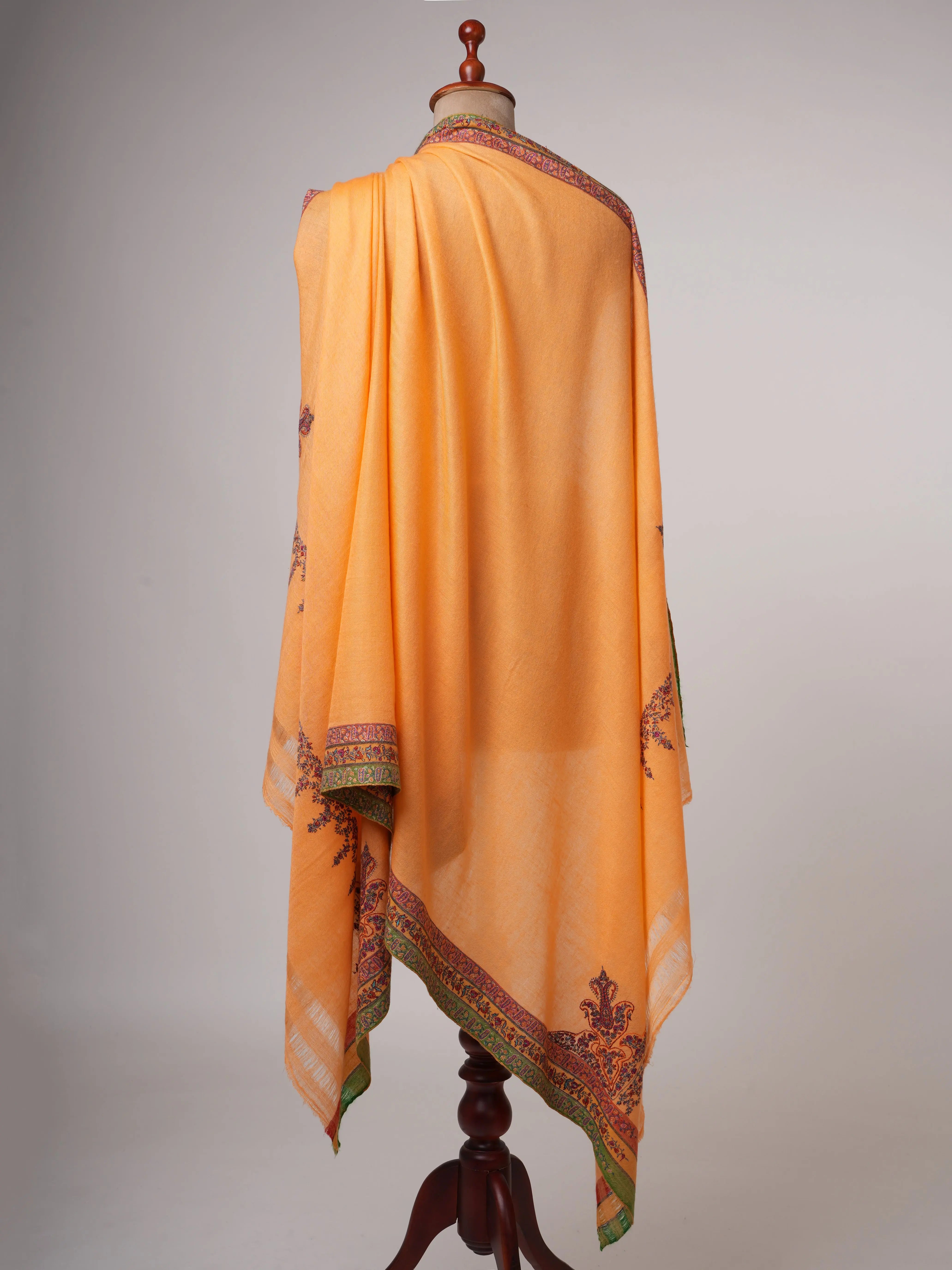 Fresh Orange Featherlight Pashmina Shawl with Hand Embroidery – Soft & Elegant Shahkaar