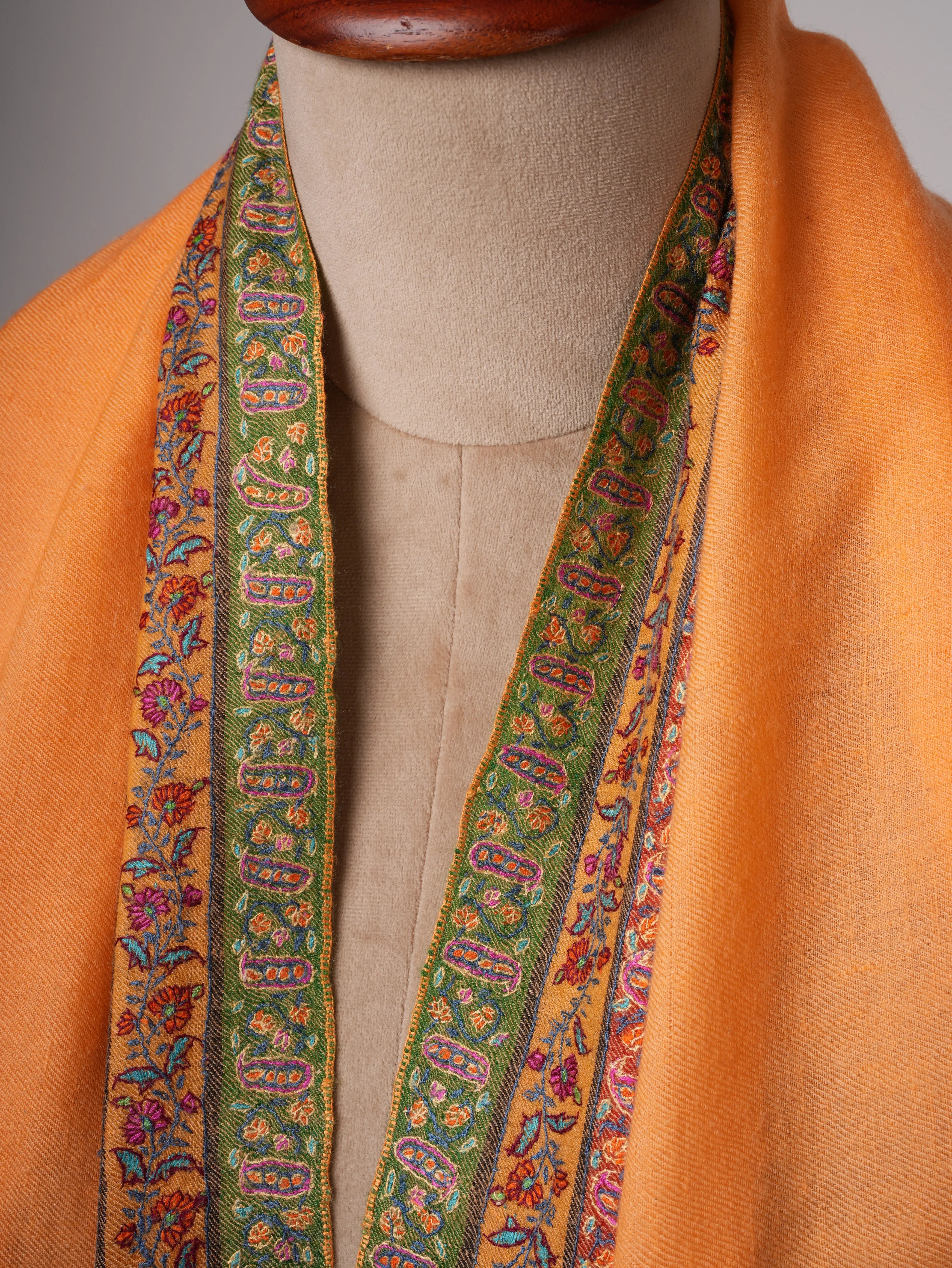 Fresh Orange Featherlight Pashmina Shawl with Hand Embroidery – Soft & Elegant Shahkaar