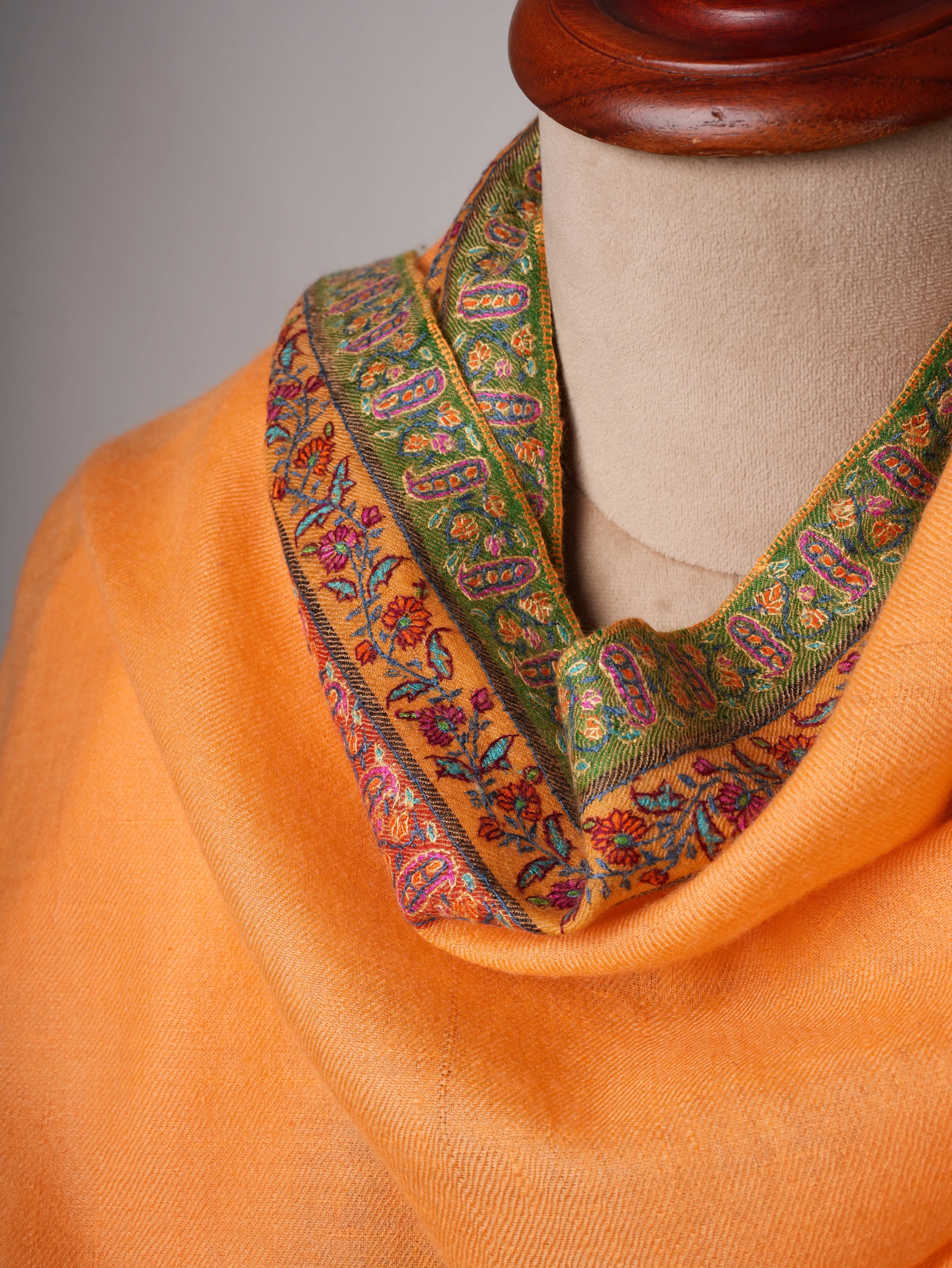 Fresh Orange Featherlight Pashmina Shawl with Hand Embroidery – Soft & Elegant Shahkaar