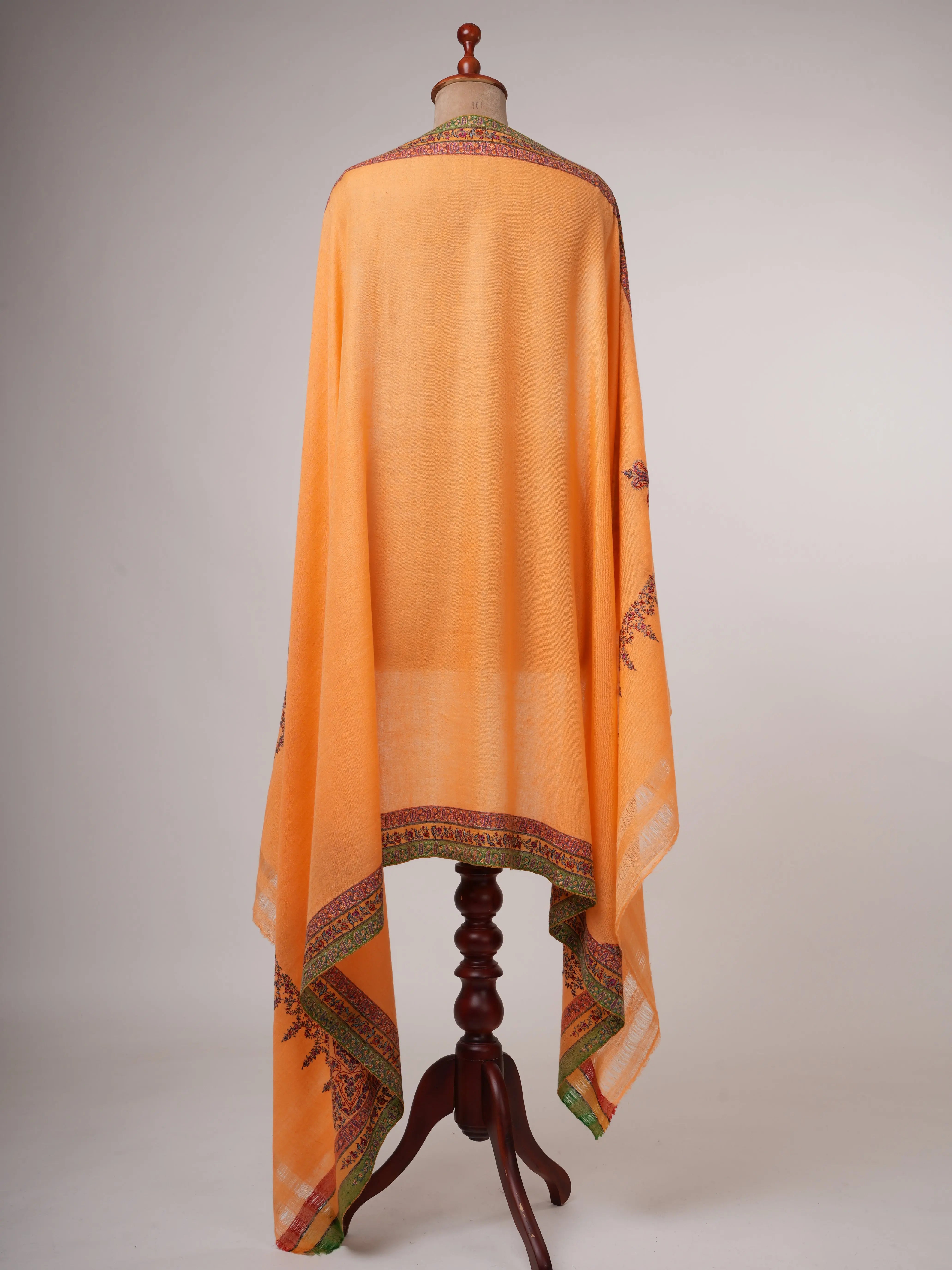 Fresh Orange Featherlight Pashmina Shawl with Hand Embroidery – Soft & Elegant Shahkaar