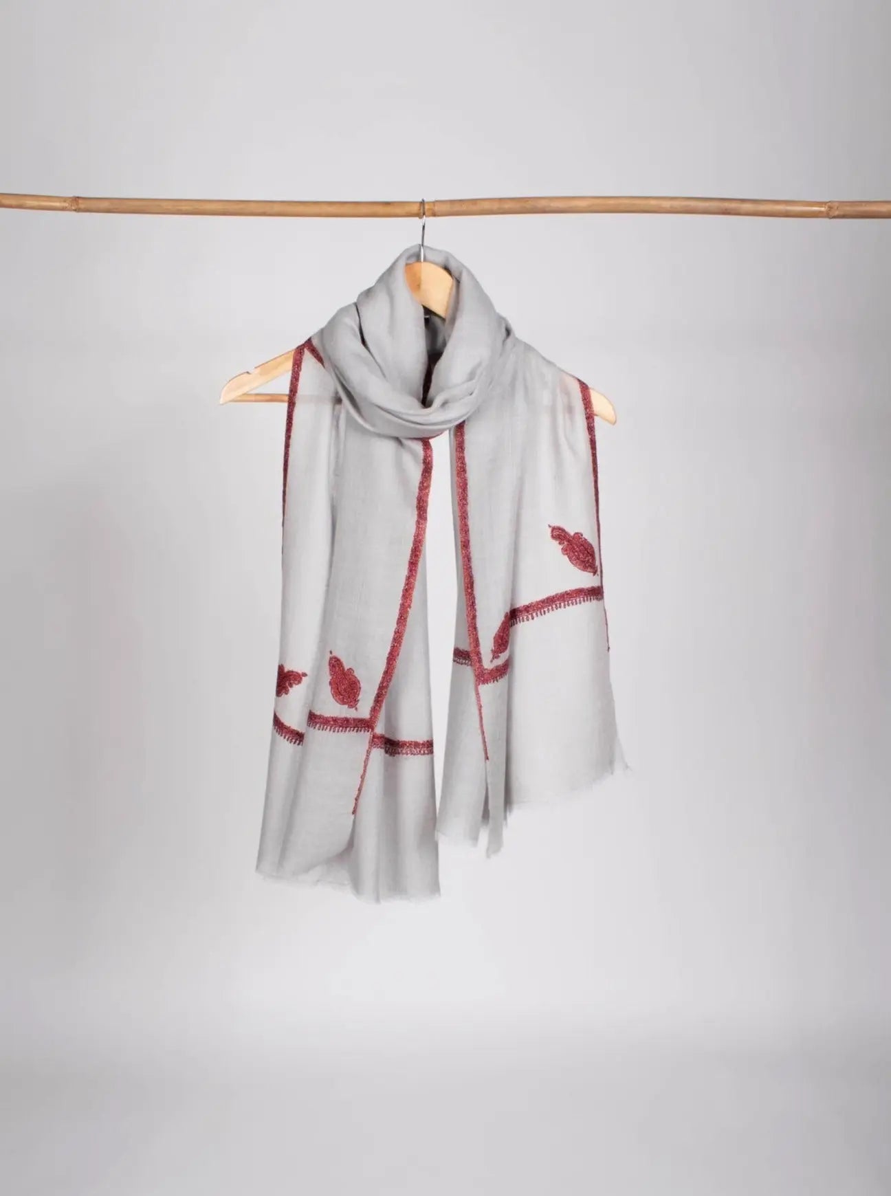 Frost White Embroidered Cashmere Wrap - MONTEREY Shahkaar