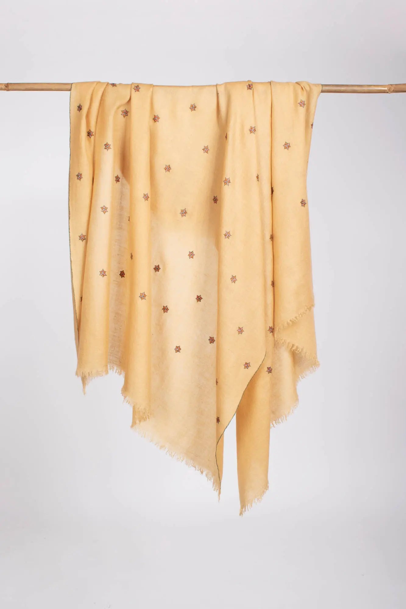 Gold Color Star Embroidered Pashmina Shawl with a Minimalist Touch - ARCADIA Shahkaar