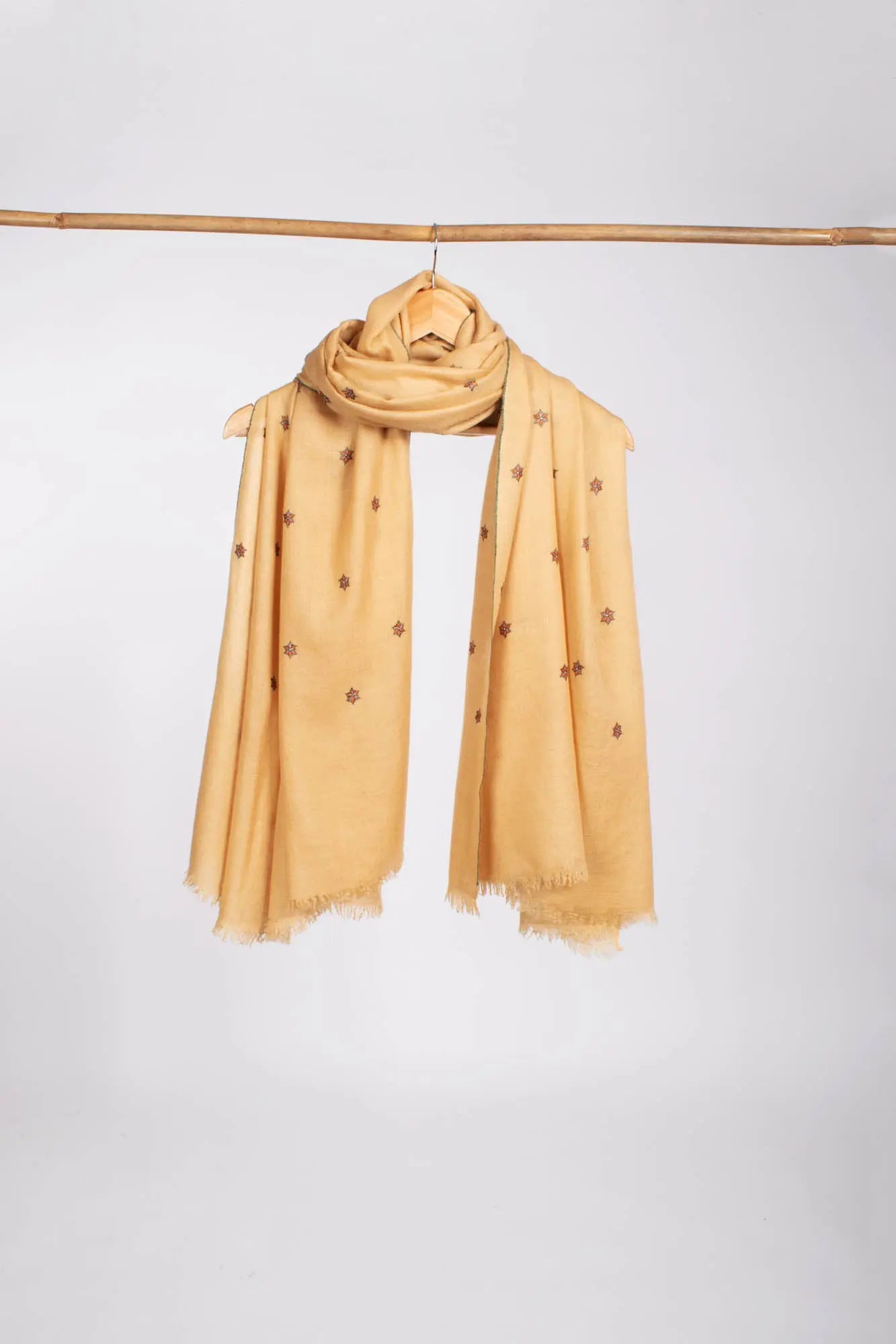 Gold Color Star Embroidered Pashmina Shawl with a Minimalist Touch - ARCADIA Shahkaar