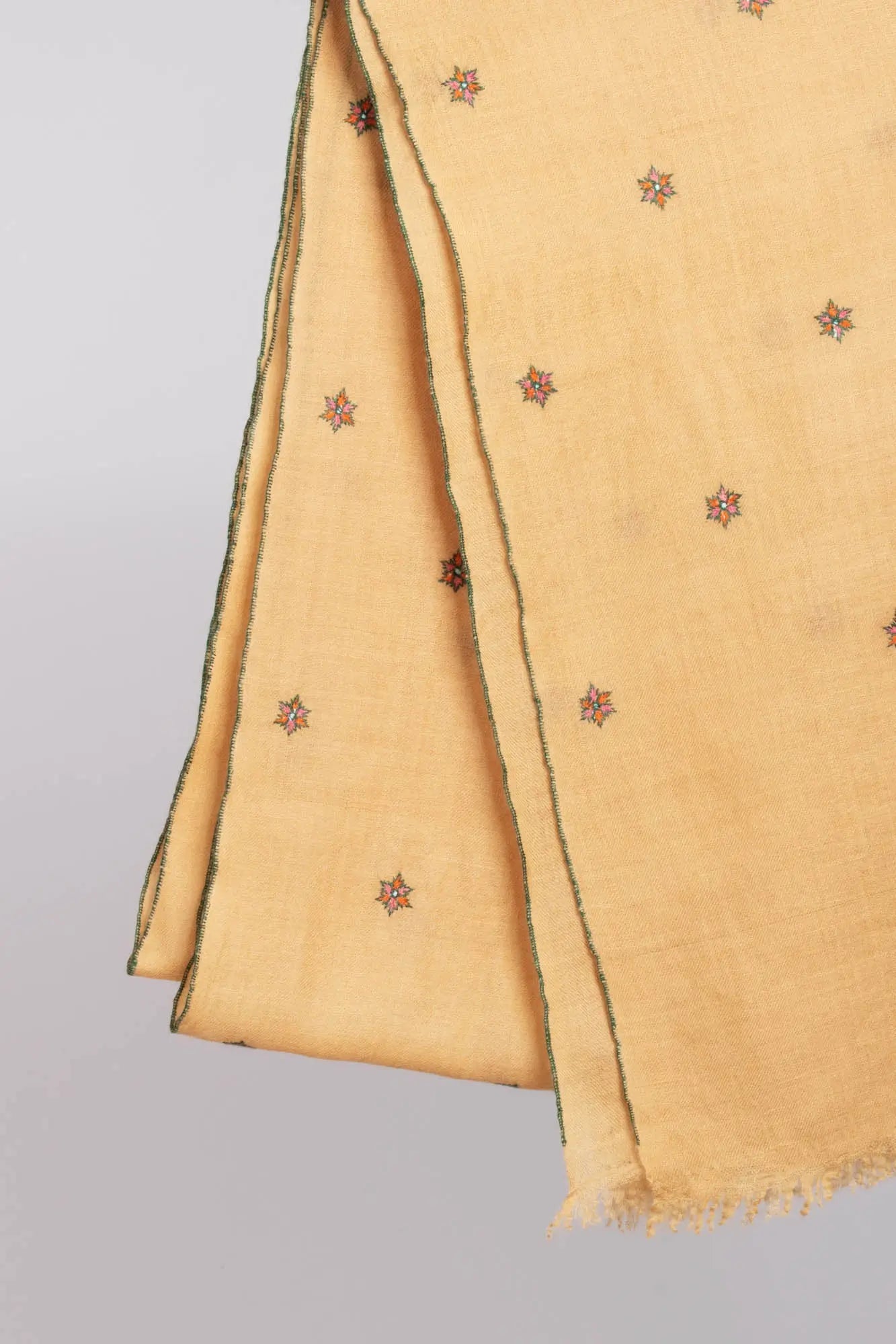 Gold Color Star Embroidered Pashmina Shawl with a Minimalist Touch - ARCADIA Shahkaar