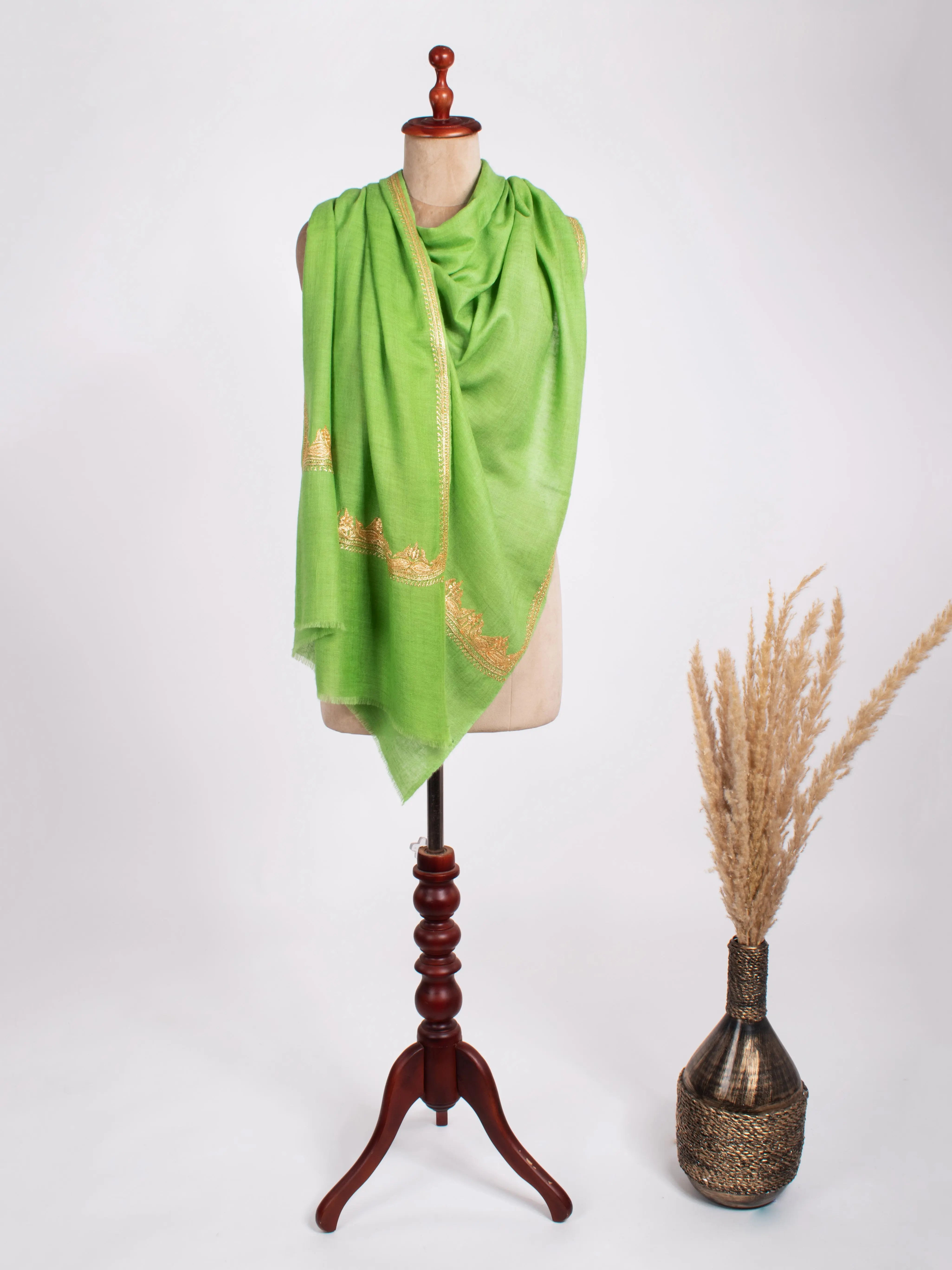 Gold Tilla Embroidered Cashmere Scarf Shahkaar