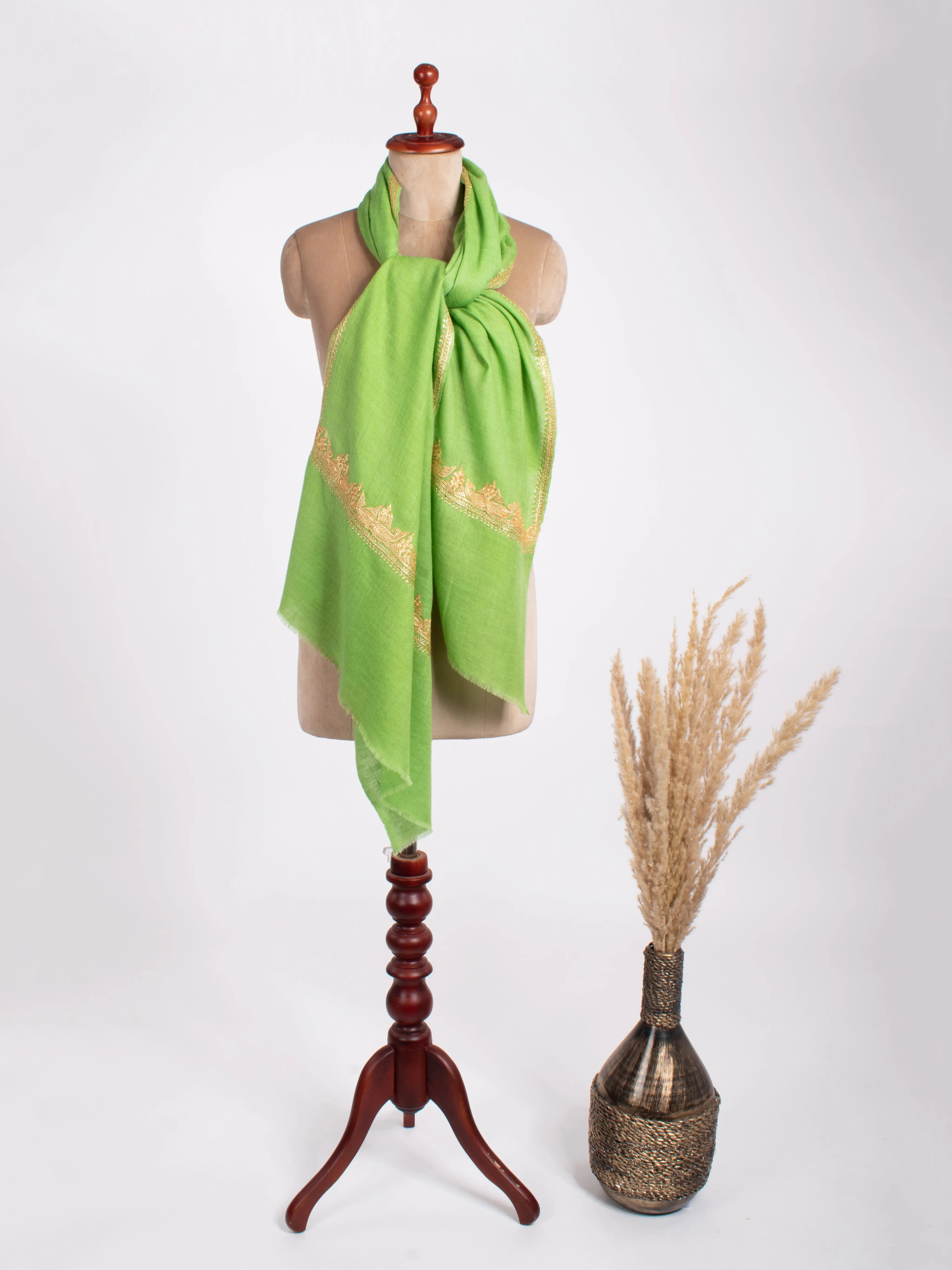 Gold Tilla Embroidered Cashmere Scarf Shahkaar