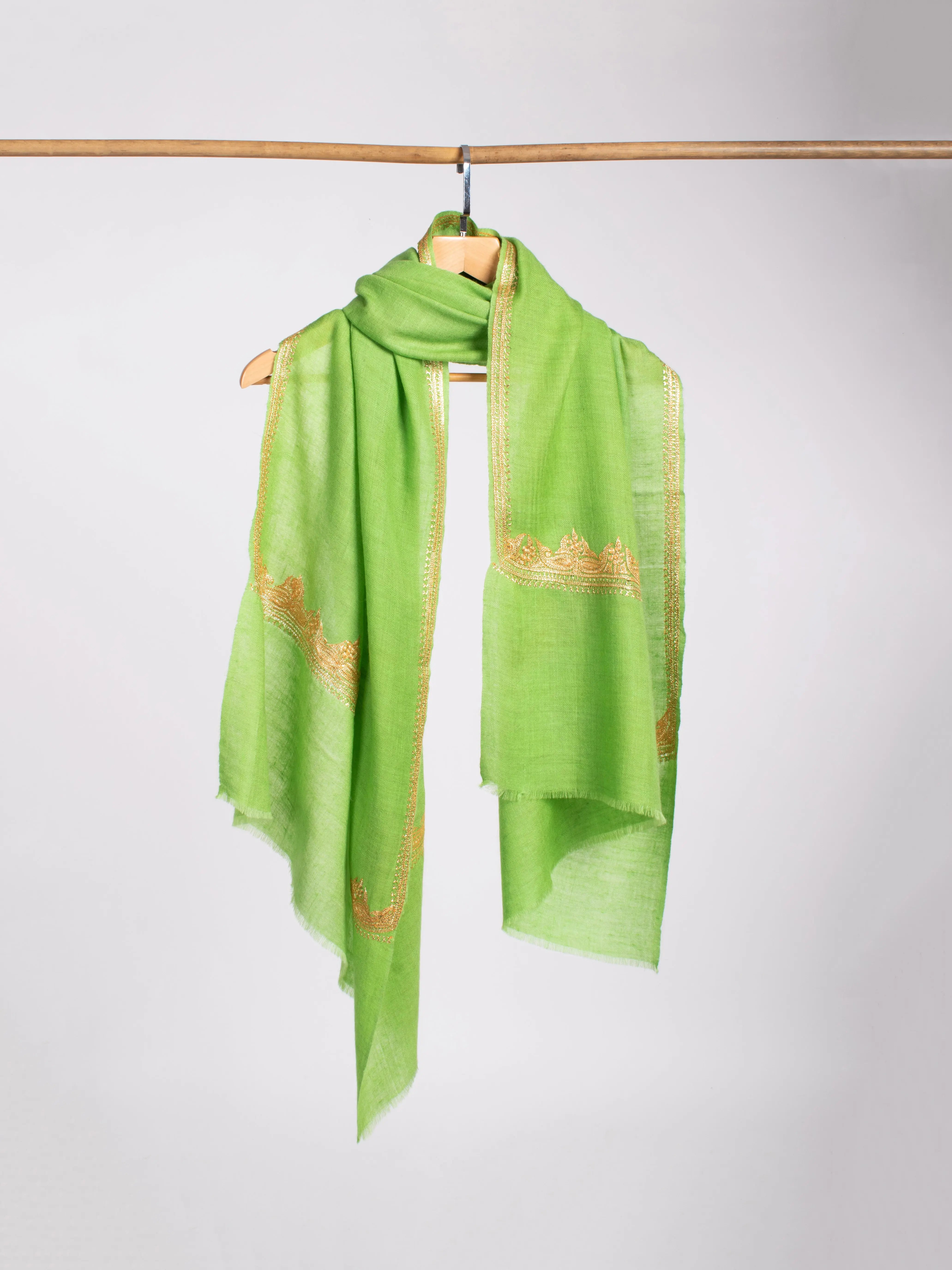 Gold Tilla Embroidered Cashmere Scarf Shahkaar