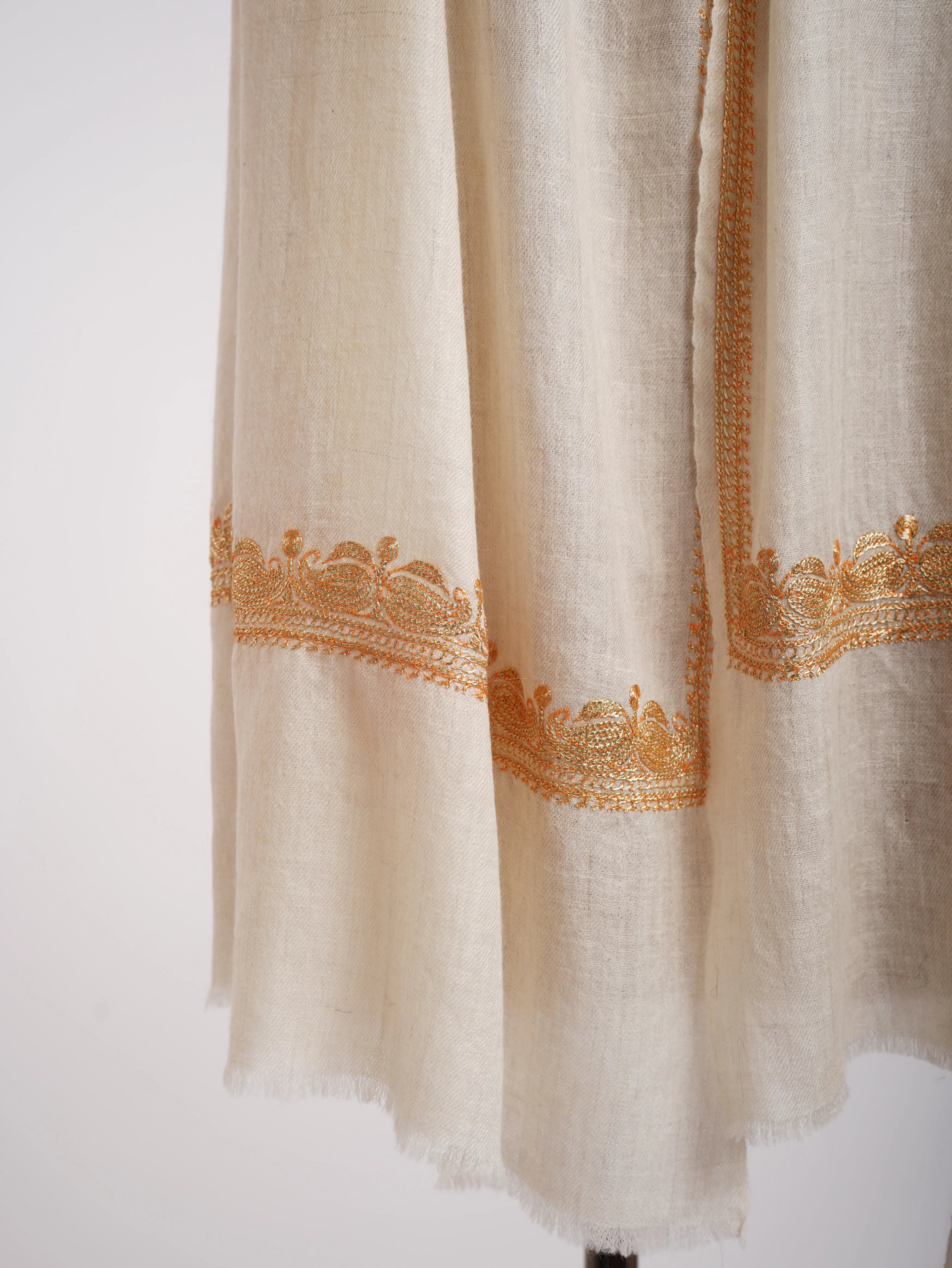 Gold Tilla Embroidered Indian Cashmere Stole Shahkaar