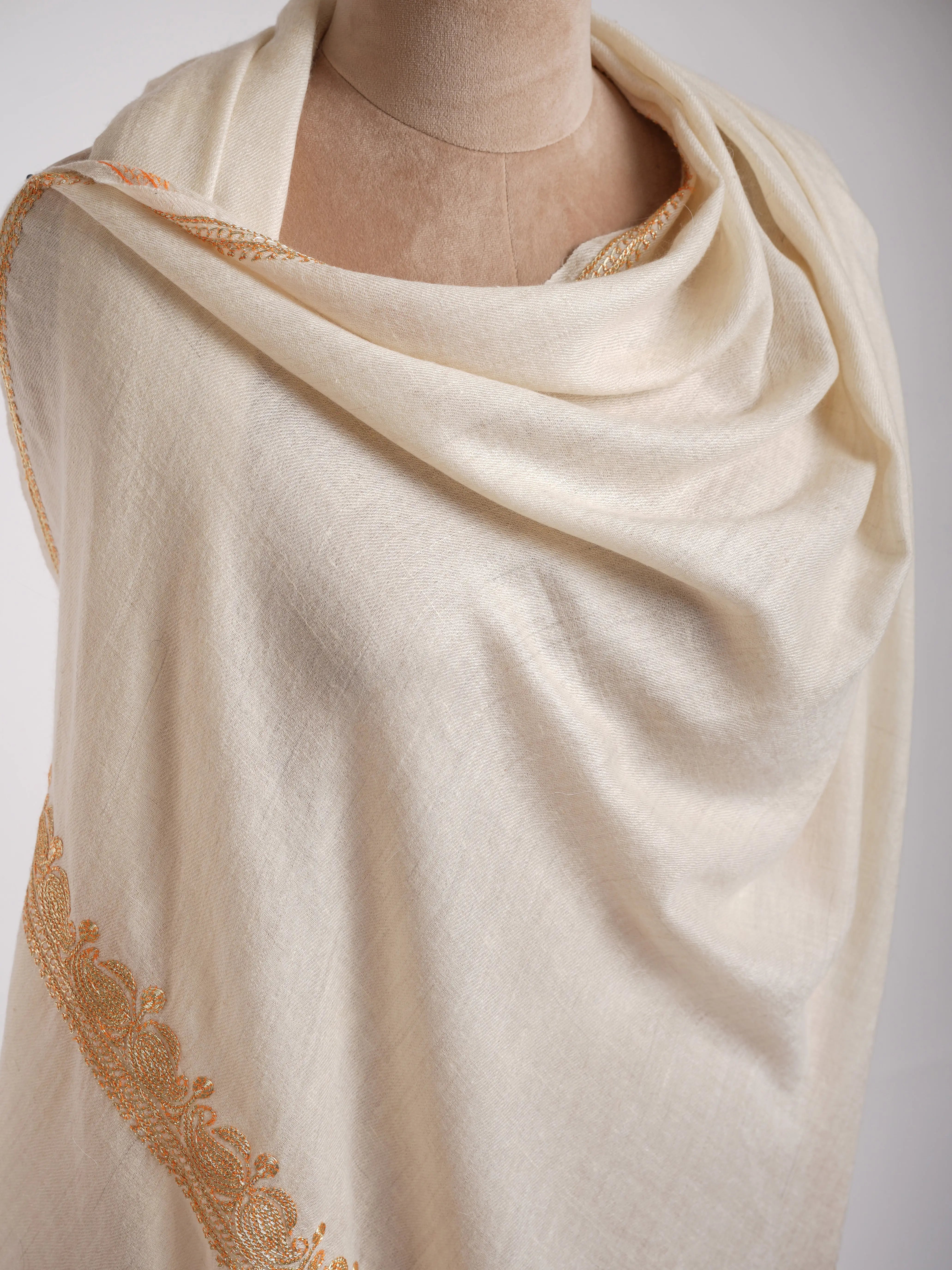 Gold Tilla Embroidered Indian Cashmere Stole Shahkaar