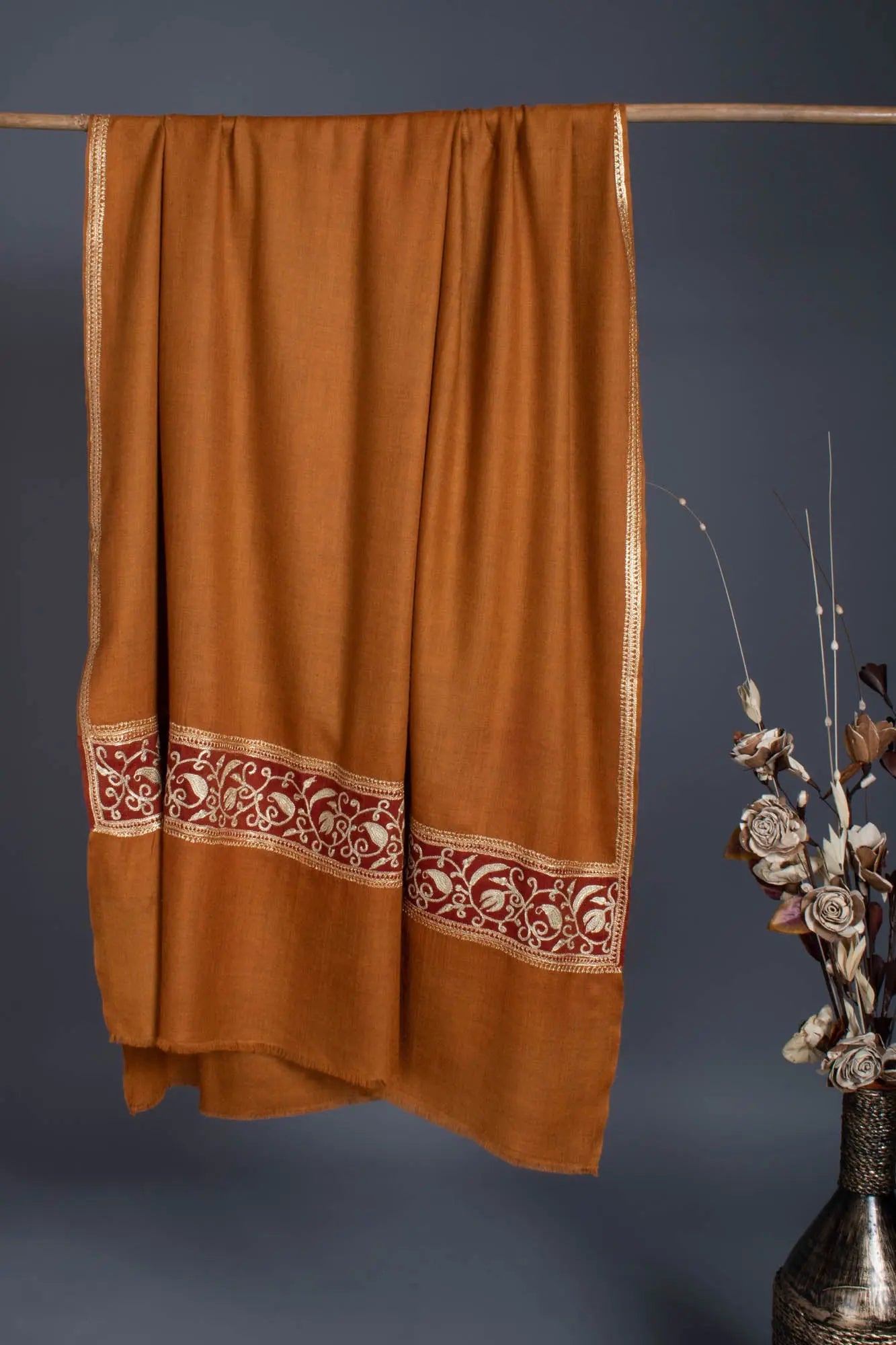 Gold Tilla Embroidered Pashmina Shawl - BLACKPOOL Shahkaar