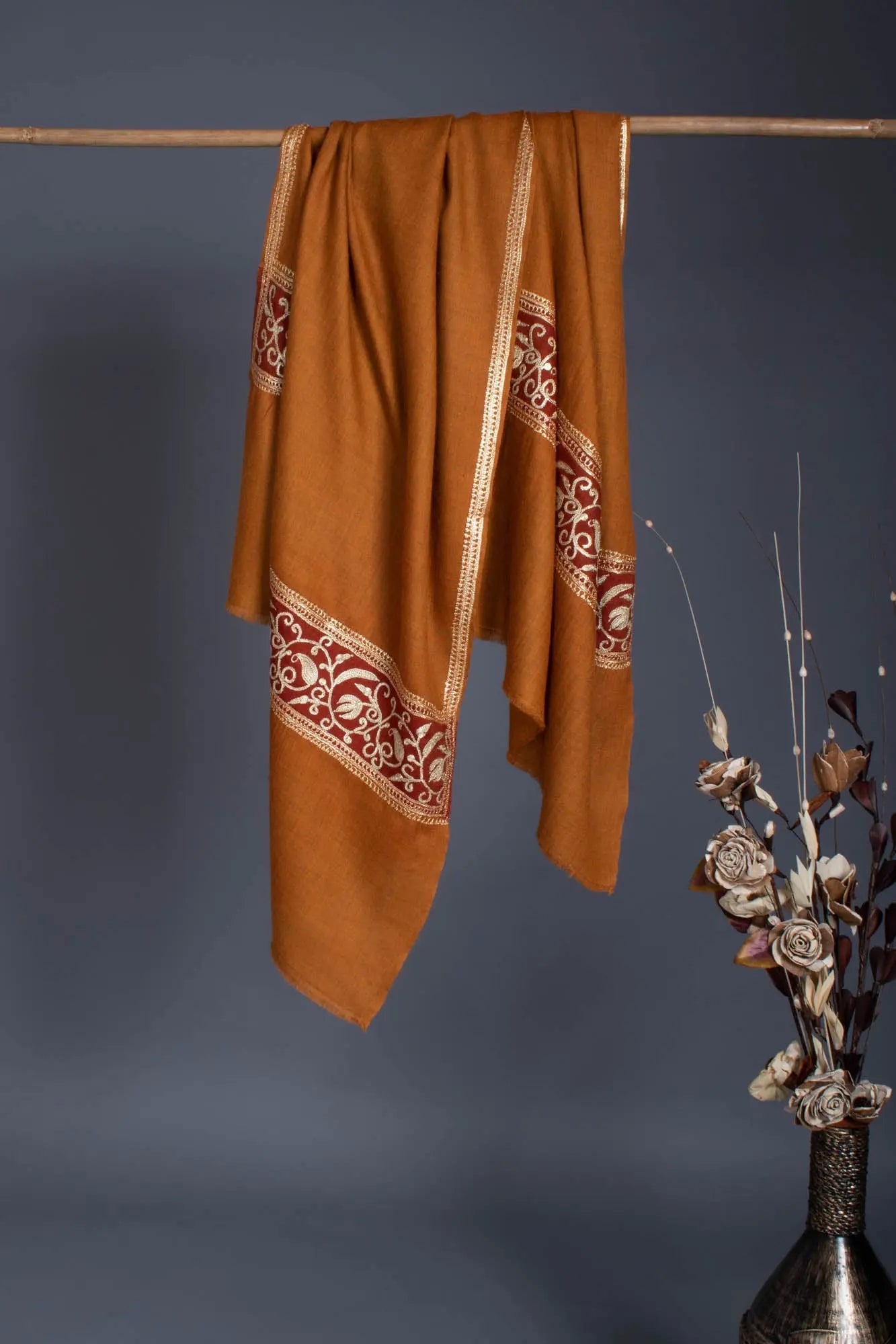 Gold Tilla Embroidered Pashmina Shawl - BLACKPOOL Shahkaar