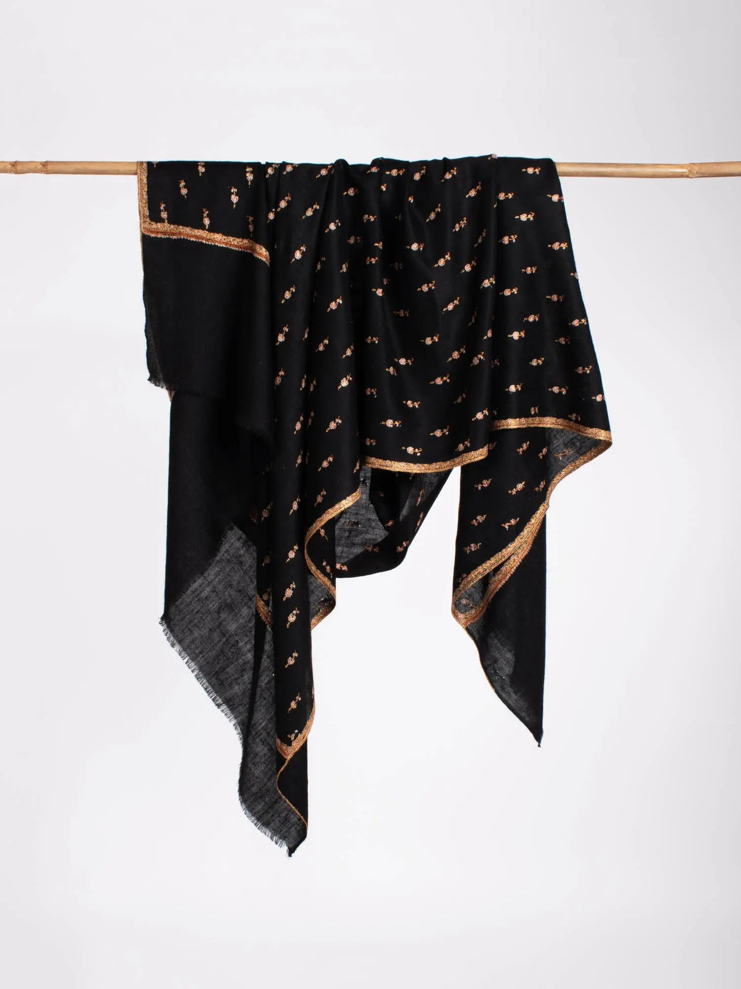 Gold and Black Buteh Kashmiri Cashmere Scarf - LOVELAND Shahkaar