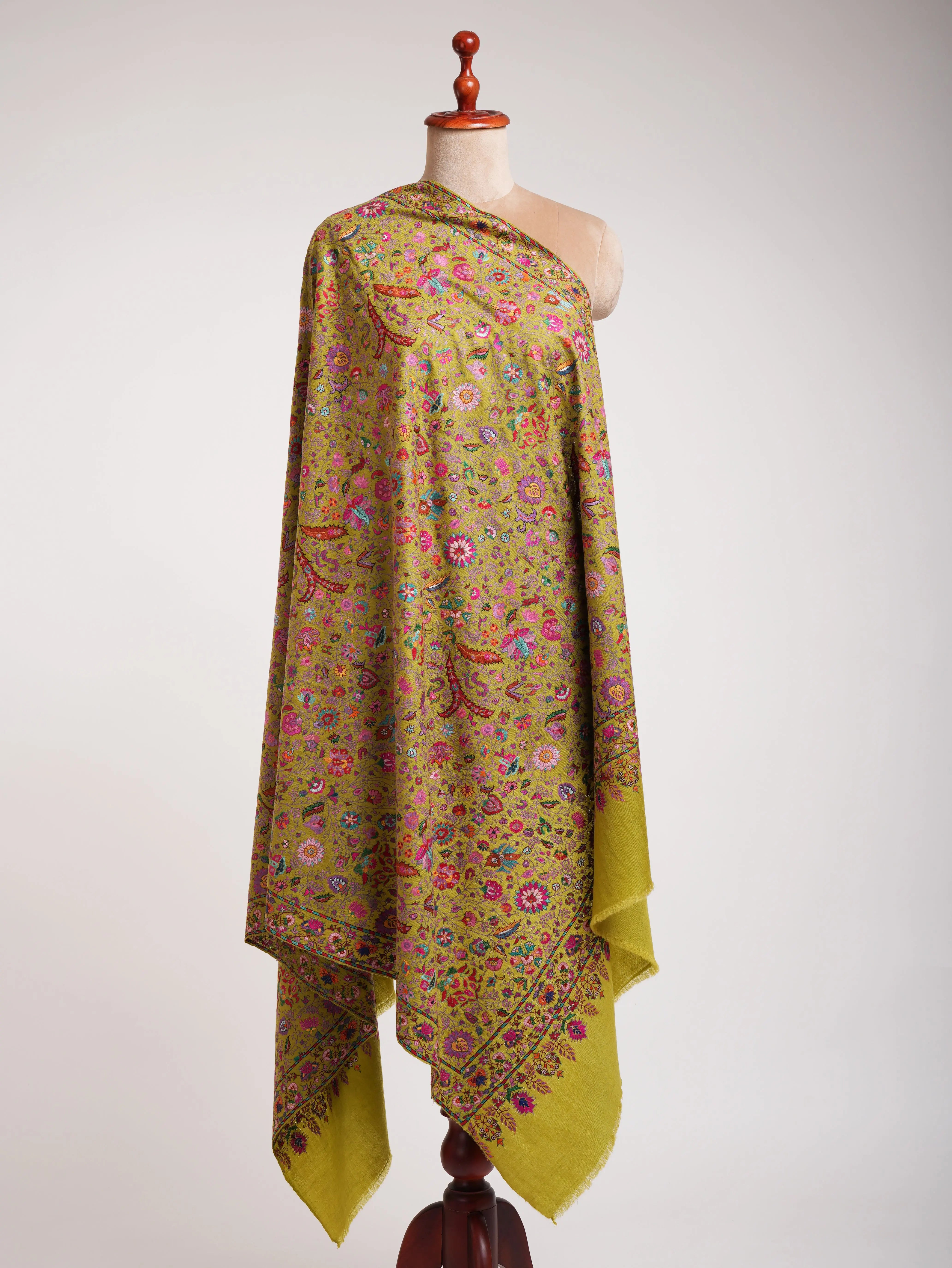 Golden Palm Handmade Indian Pashmina Jamavar Shawl Shahkaar