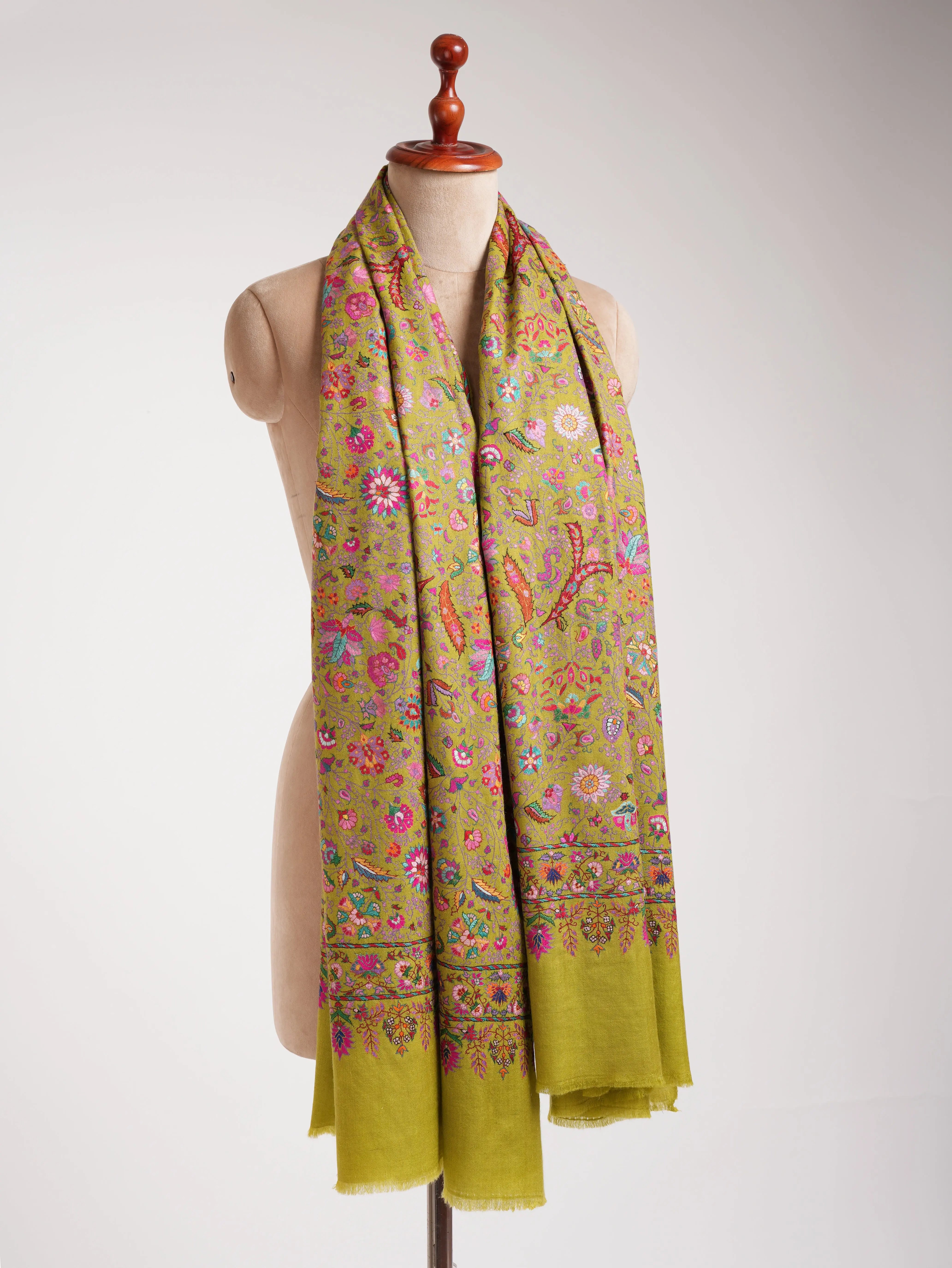 Golden Palm Handmade Indian Pashmina Jamavar Shawl Shahkaar