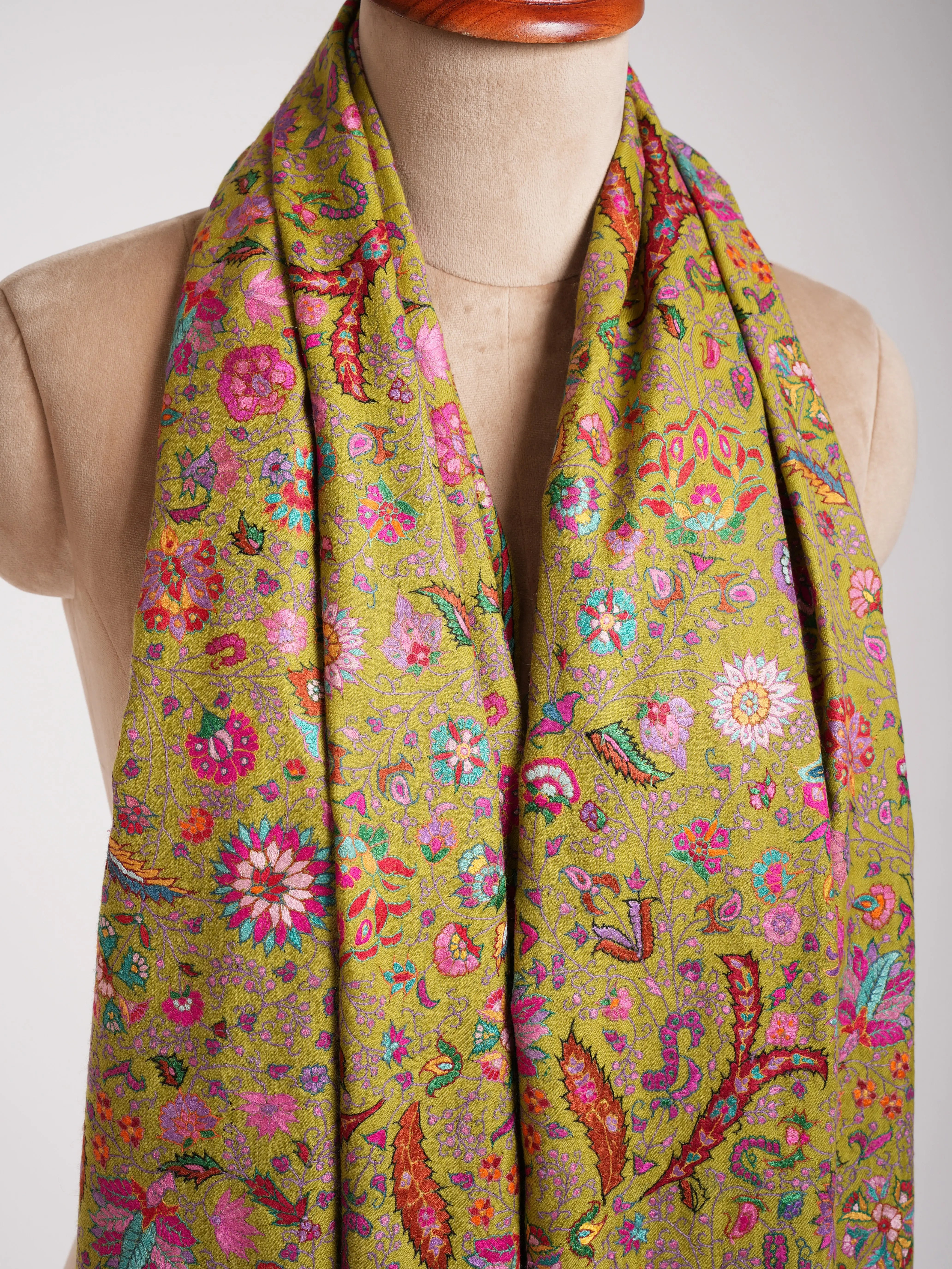 Golden Palm Handmade Indian Pashmina Jamavar Shawl Shahkaar