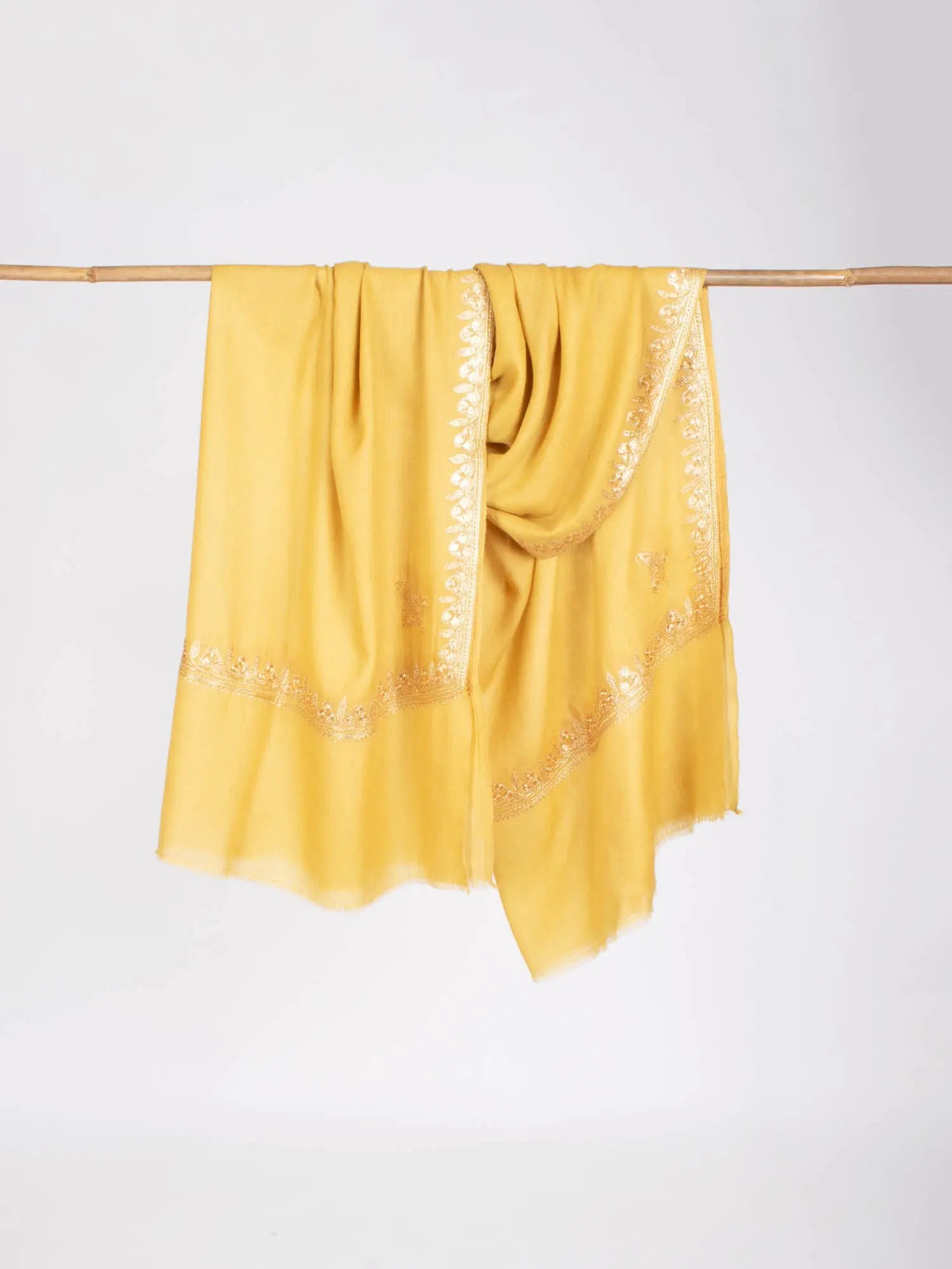 Golden Yellow Tilla Embroidered Stylish Pashmina Shawl - NAUVOO Shahkaar