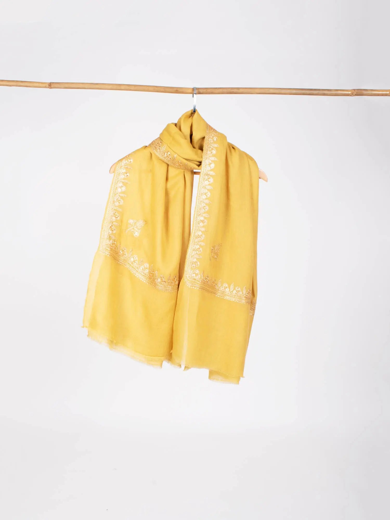 Golden Yellow Tilla Embroidered Stylish Pashmina Shawl - NAUVOO Shahkaar