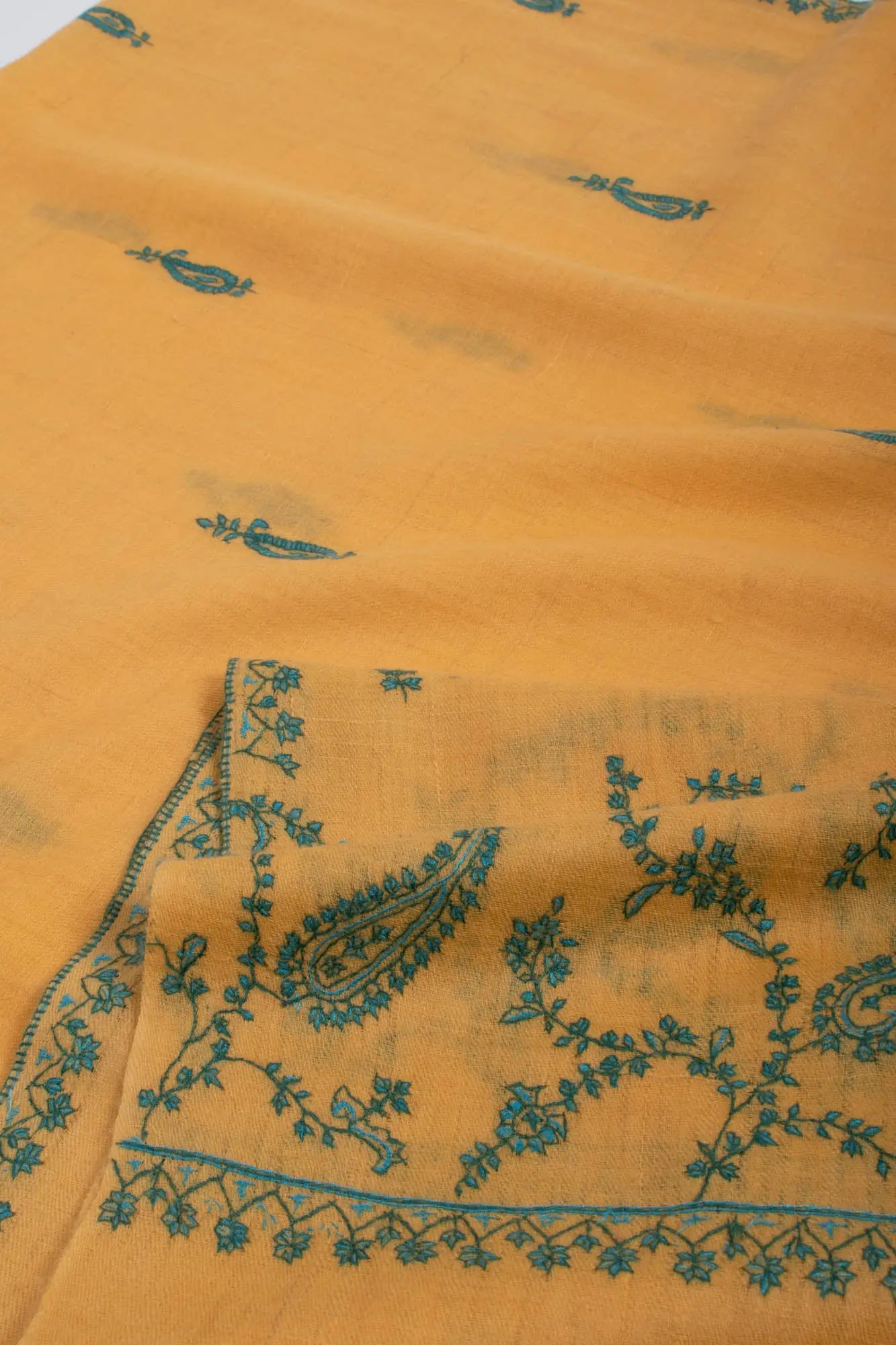 Golden Yellow and Blue Fusion Cashmere Scarf - TUXTLA Shahkaar