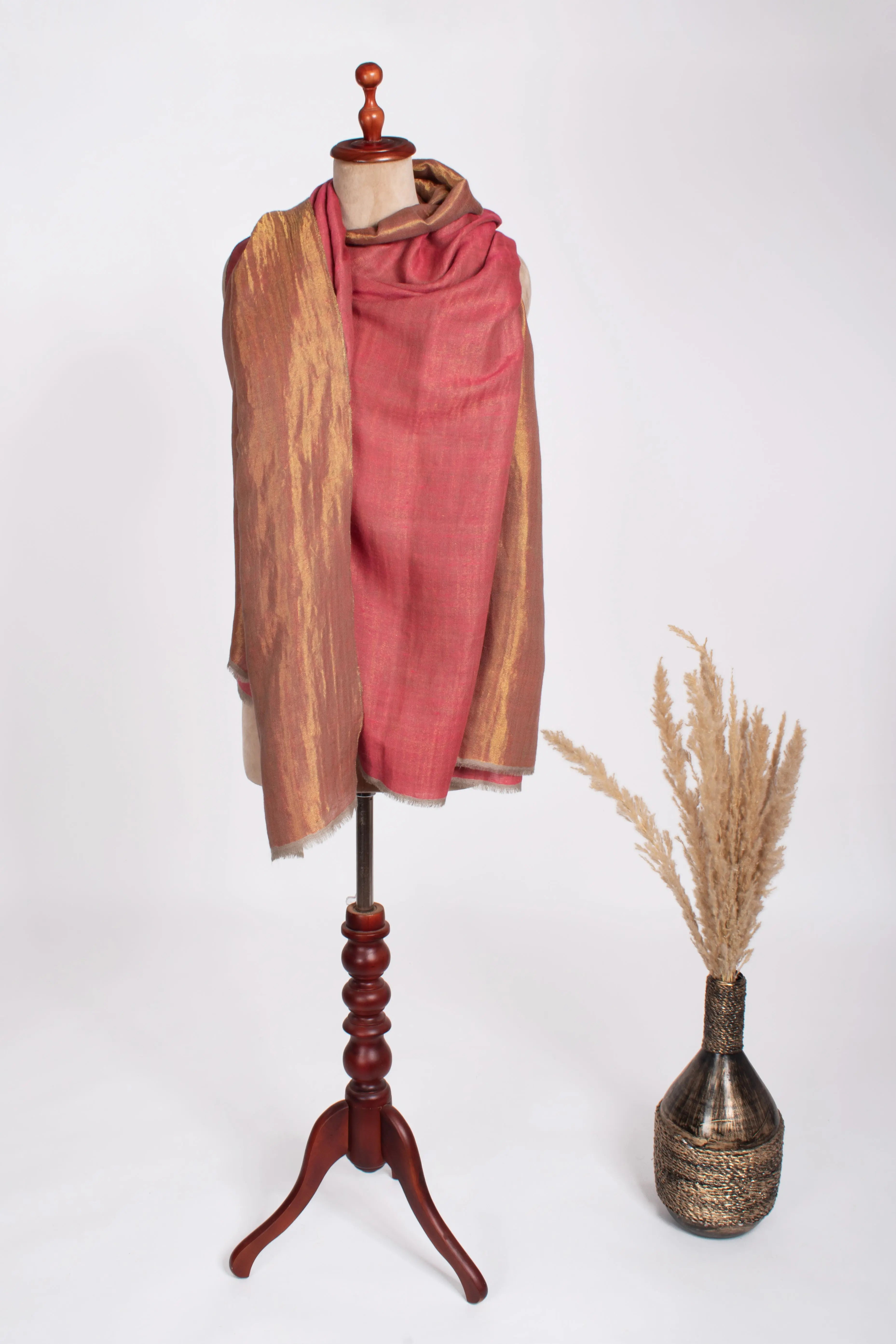 Golden Zari and Pink Glamorous Pashmina Shawl Shahkaar