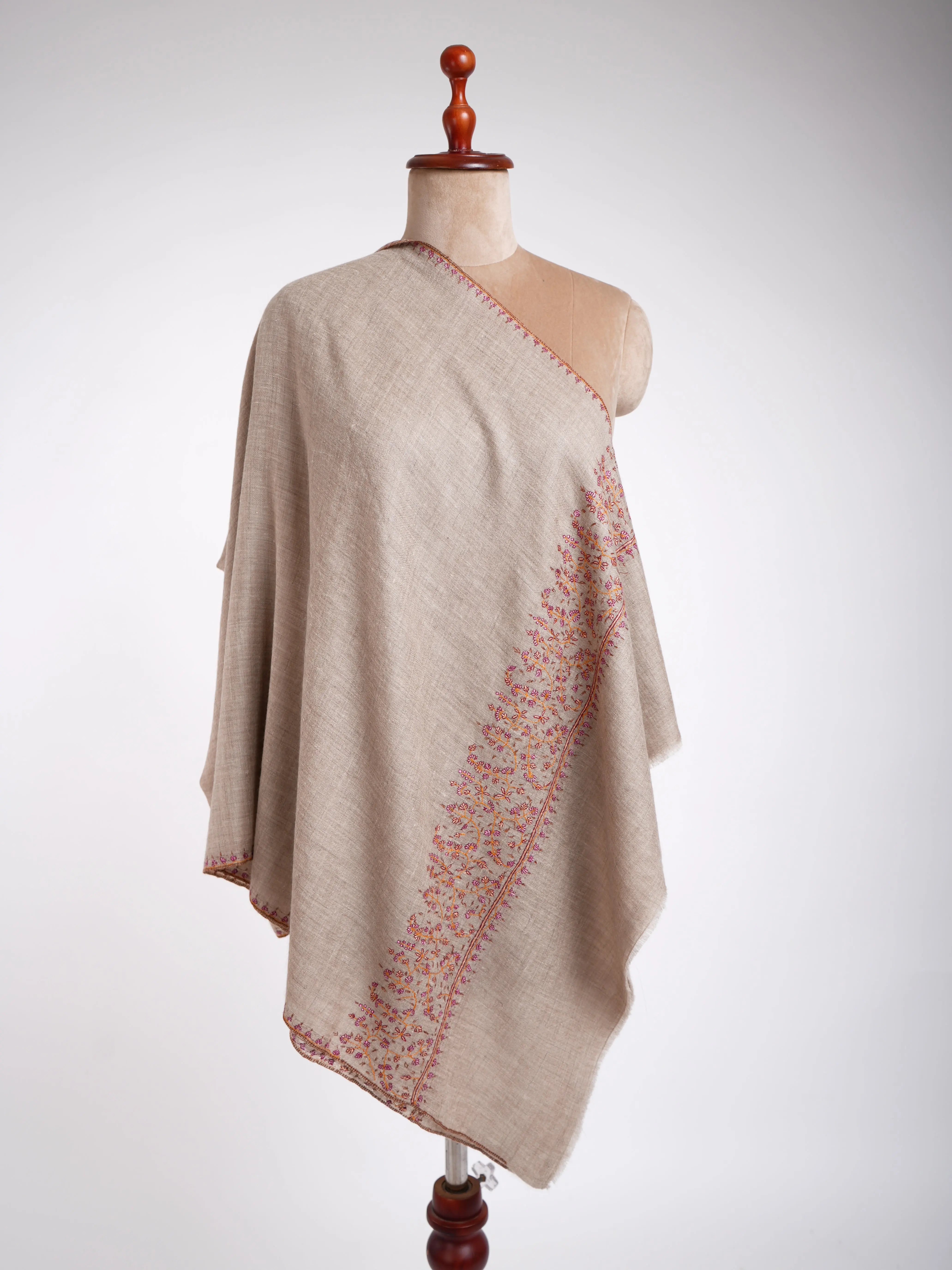 Gray Handmade Pashmina Stole Shahkaar